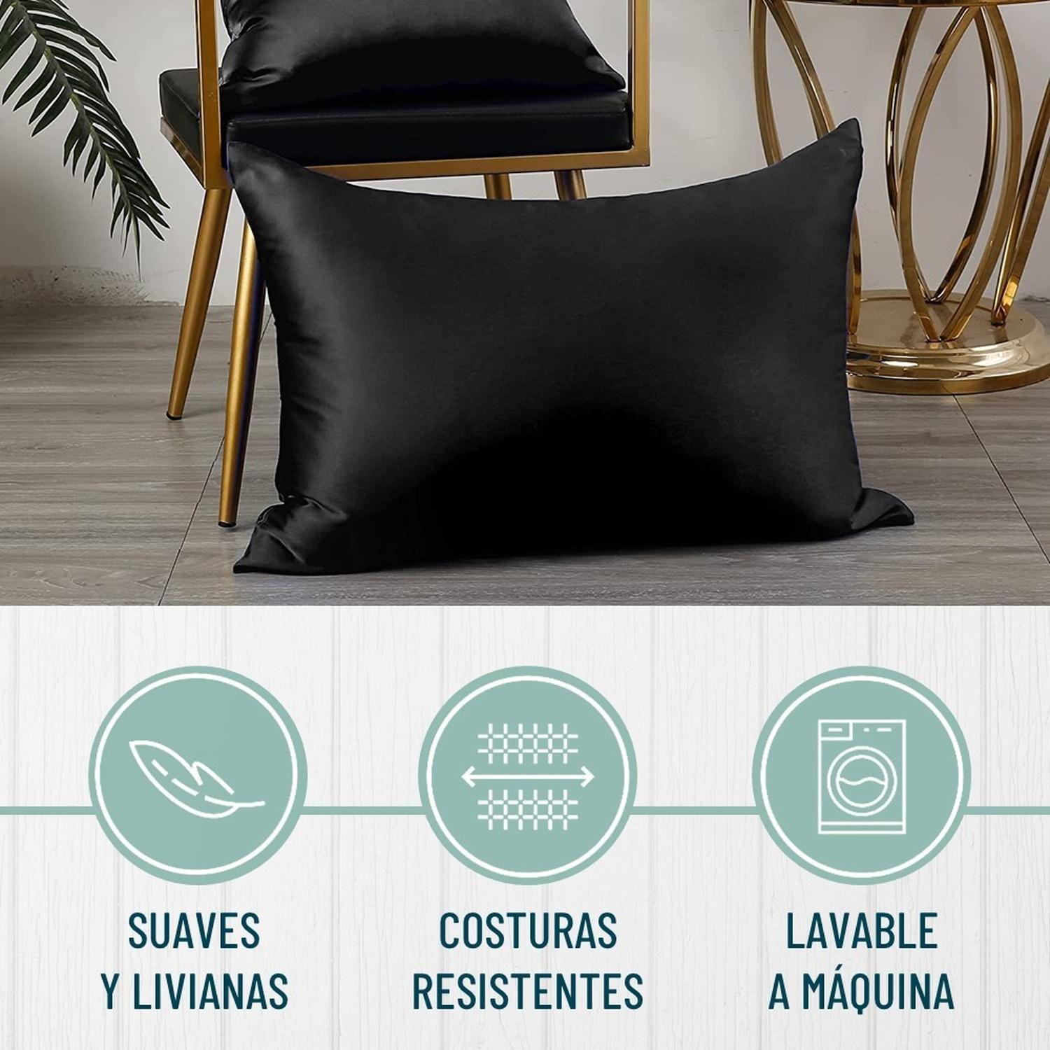 Funda Almohada Satin tipo Seda Set 3 unidades 50x76cm Tamano Unico 76x50 Negro-2