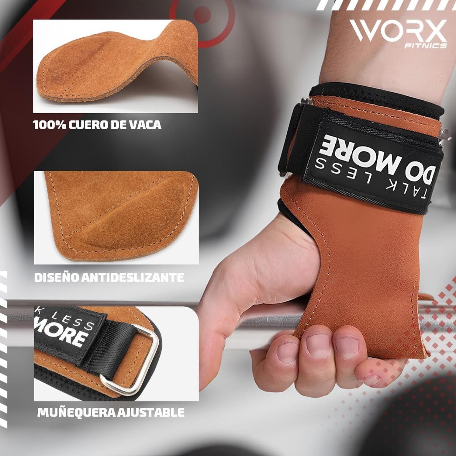 Muñequeras Grips Calleras Cuero Worx Levantamiento Pesas x2-4