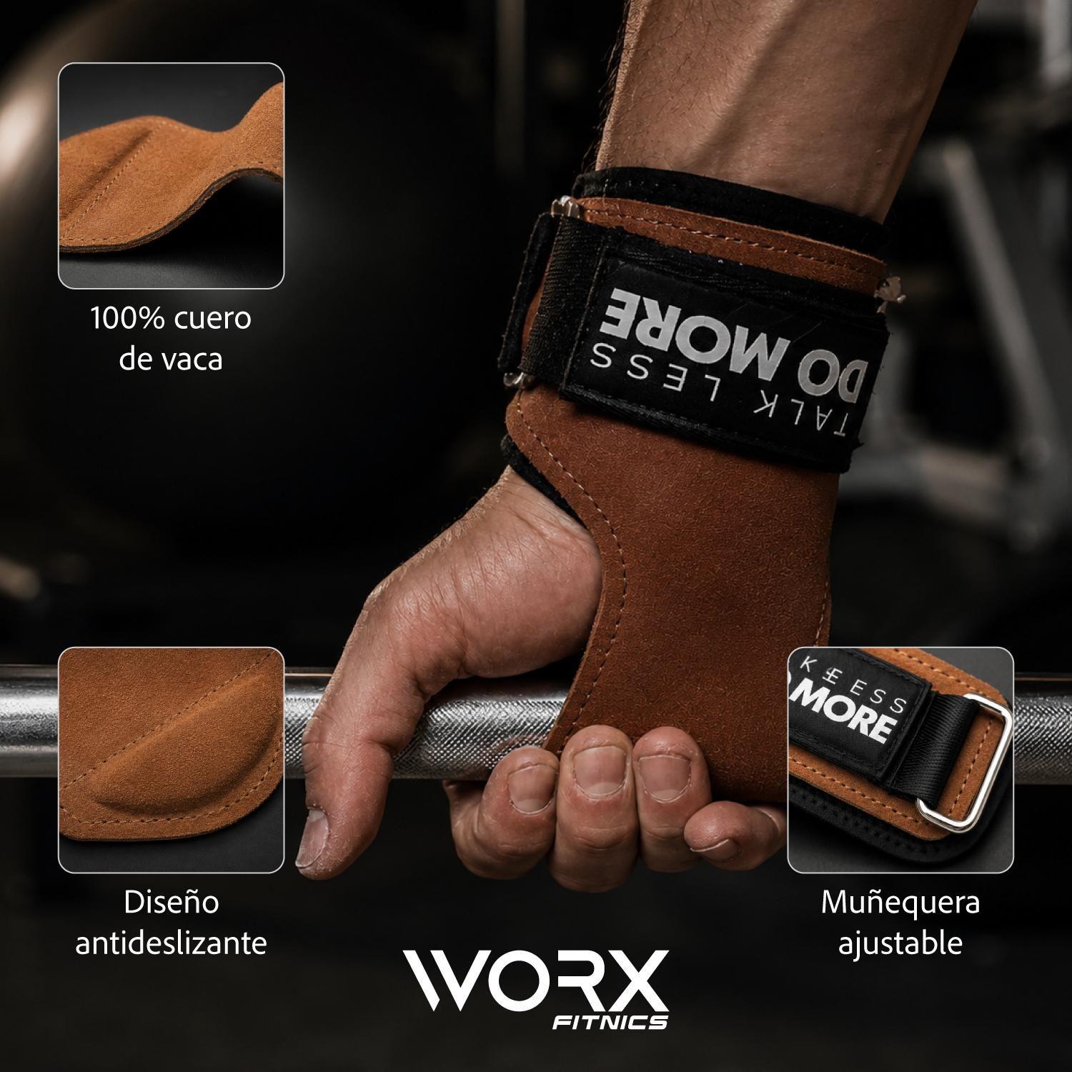Muñequeras Grips Calleras Cuero Worx Levantamiento Pesas x2-3