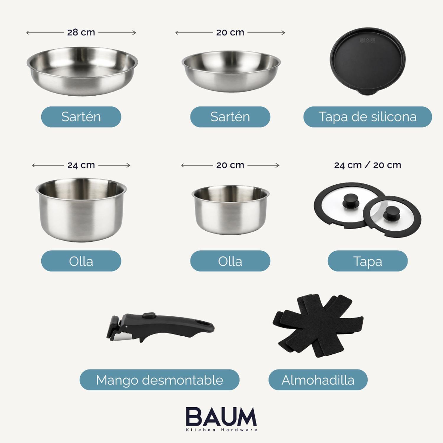 Juego Ollas Sartenes Baum Bateria Cocina Acero Inox 10Pcs-1