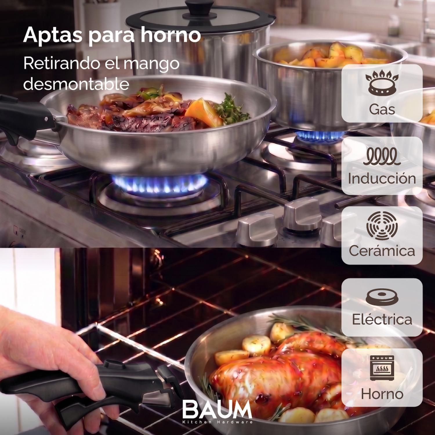 Juego Ollas Sartenes Baum Bateria Cocina Acero Inox 10Pcs-6