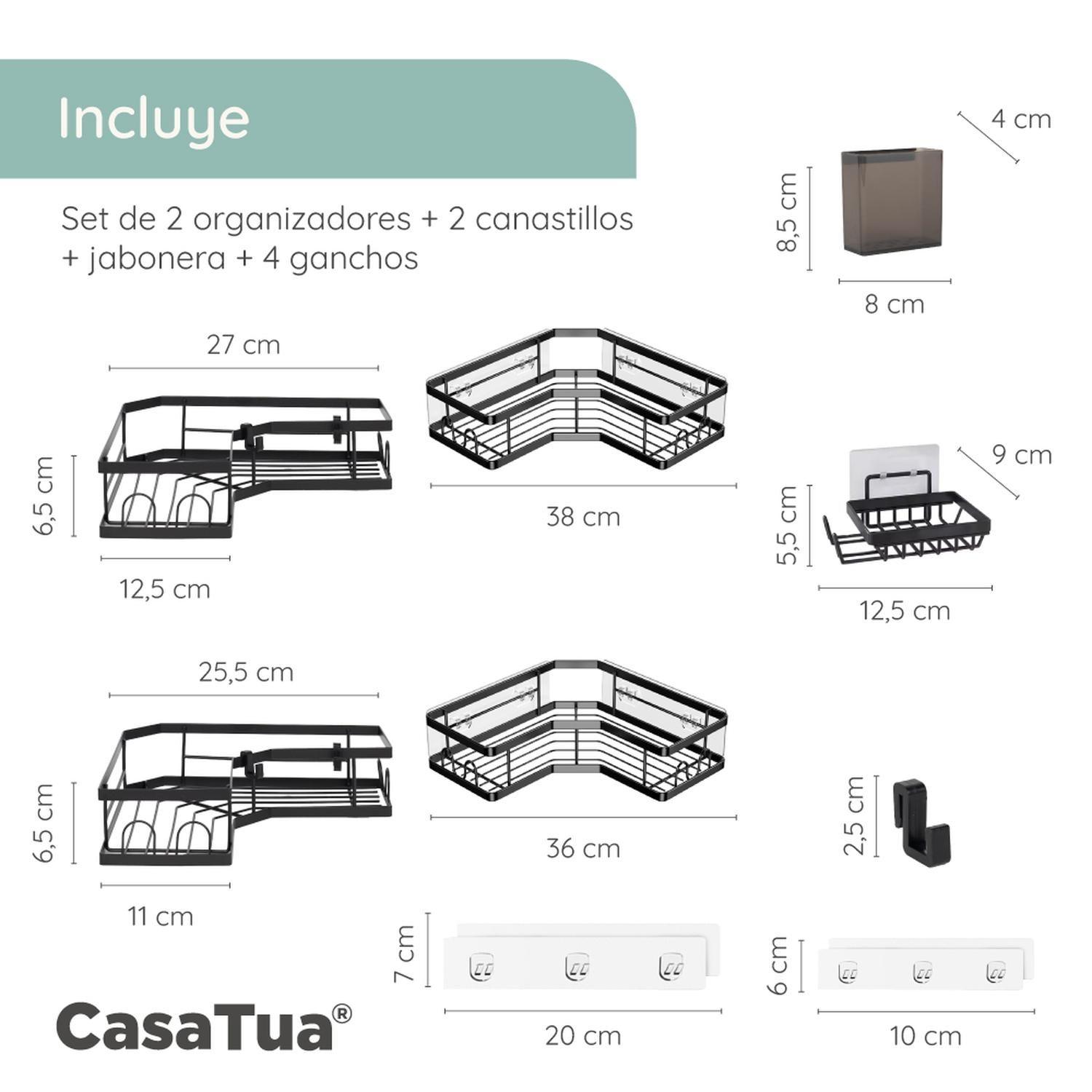 Organizador De Ducha Repisa Baño + Jabonera Set 3 Inox-6