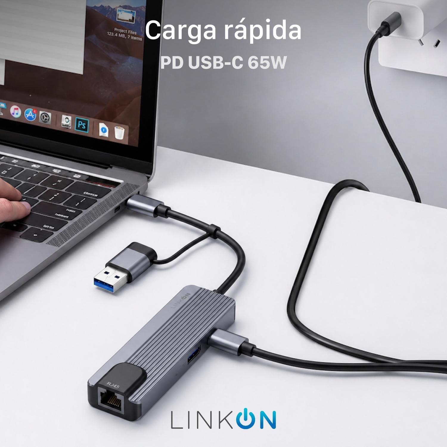 Hub Adaptador Usb C RJ45 5 en 2 Linkon Para Mac Windows-3