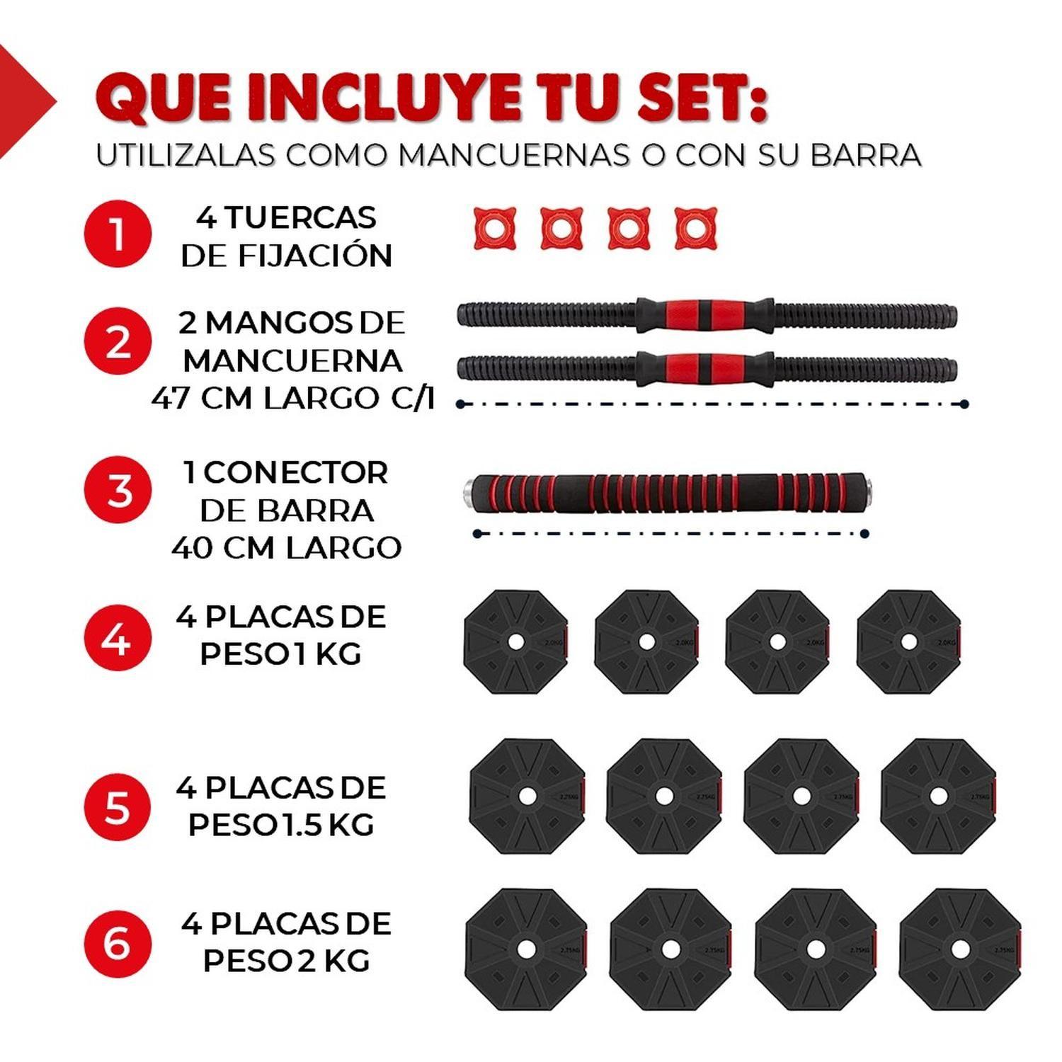 Mancuernas Ajustables 20 Kg Total Set 2en1 + Barra-1