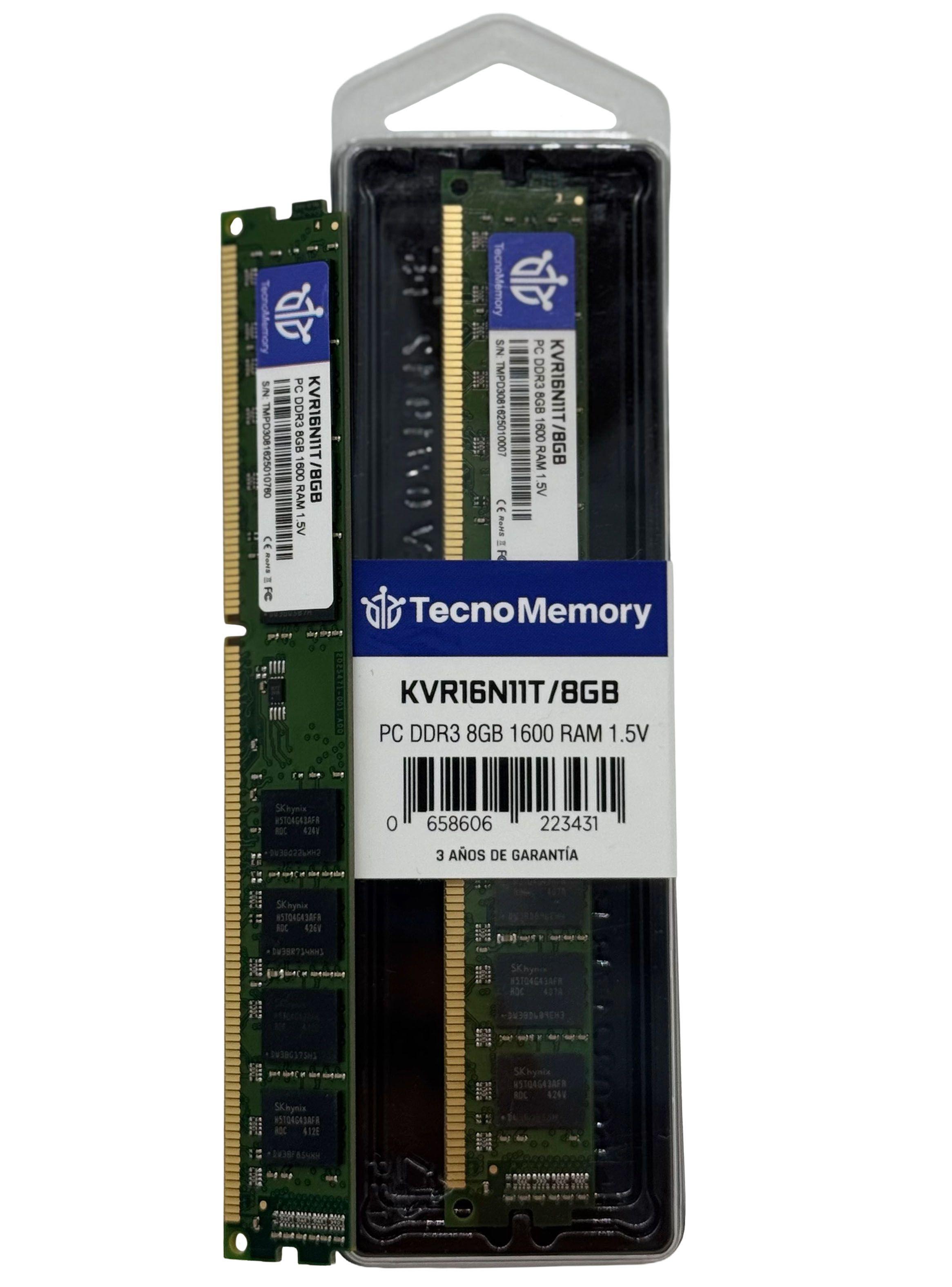 Memoria ram TecnoMemory PC DDR3 8GB 1600Mhz 1,5V KVR16N11T/8GB-2