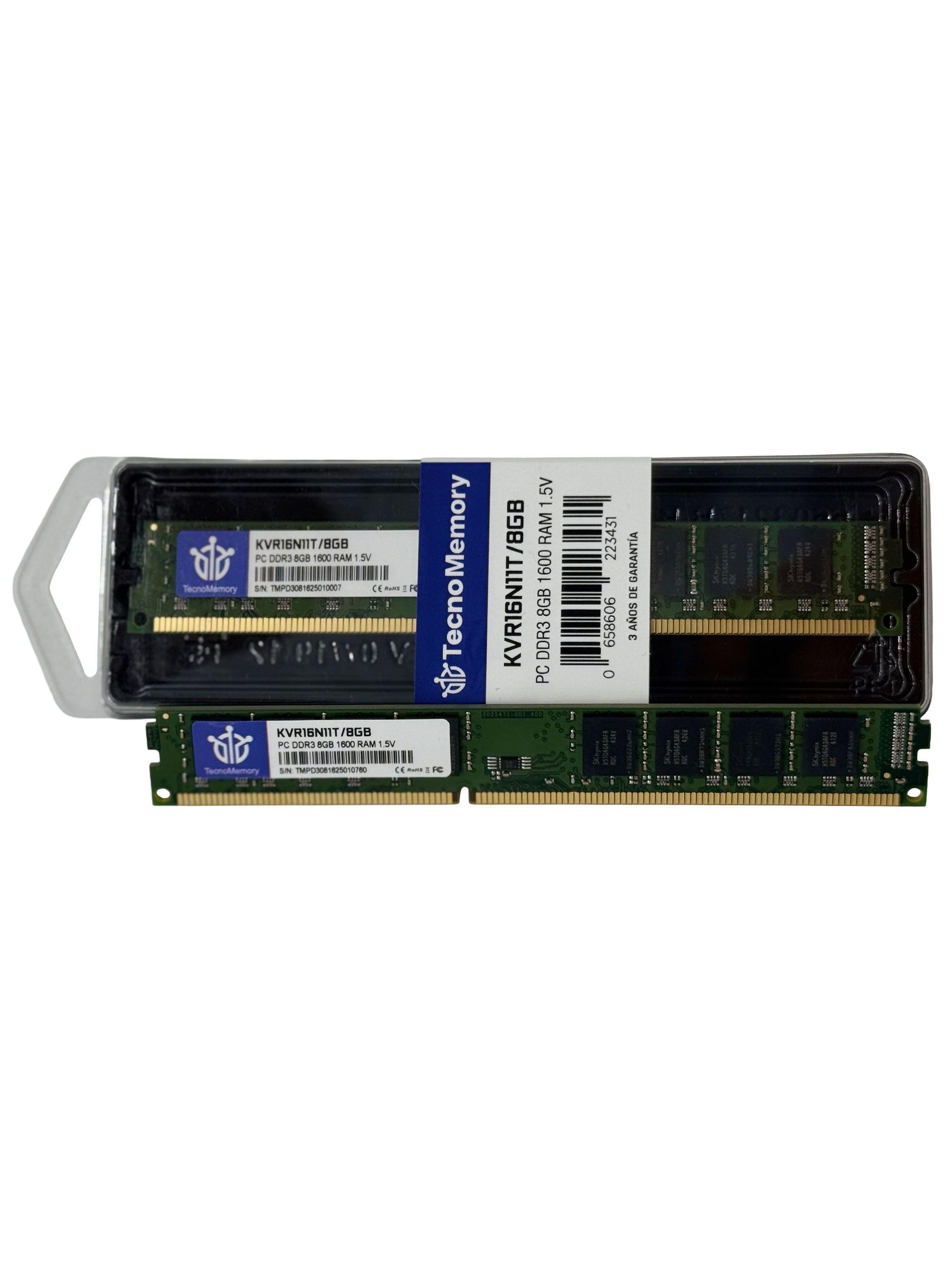 Memoria ram TecnoMemory PC DDR3 8GB 1600Mhz 1,5V KVR16N11T/8GB-3