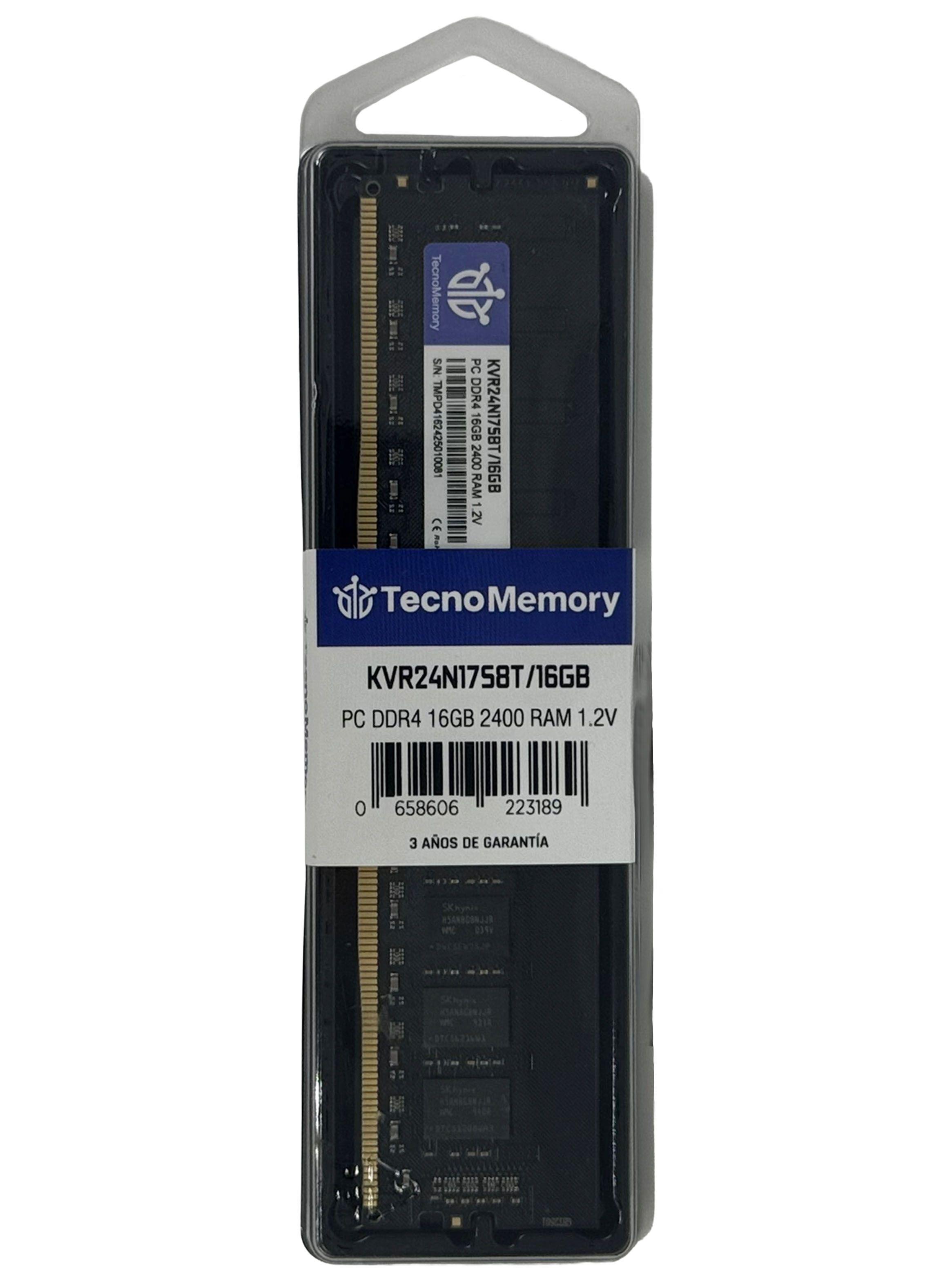 Memoria ram TecnoMemory PC DDR4 16GB 2400Mhz KVR24N17S8T/16GB-0