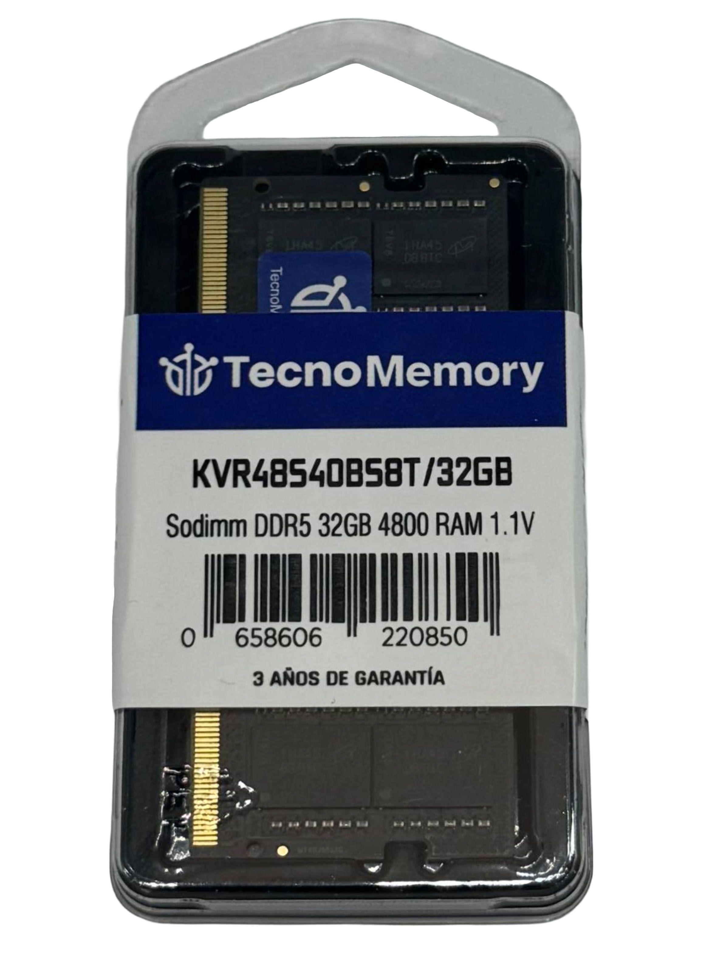 Memoria ram TecnoMemory Sodimm DDR5 32GB 4800Mhz KVR48S40S8T/32-0