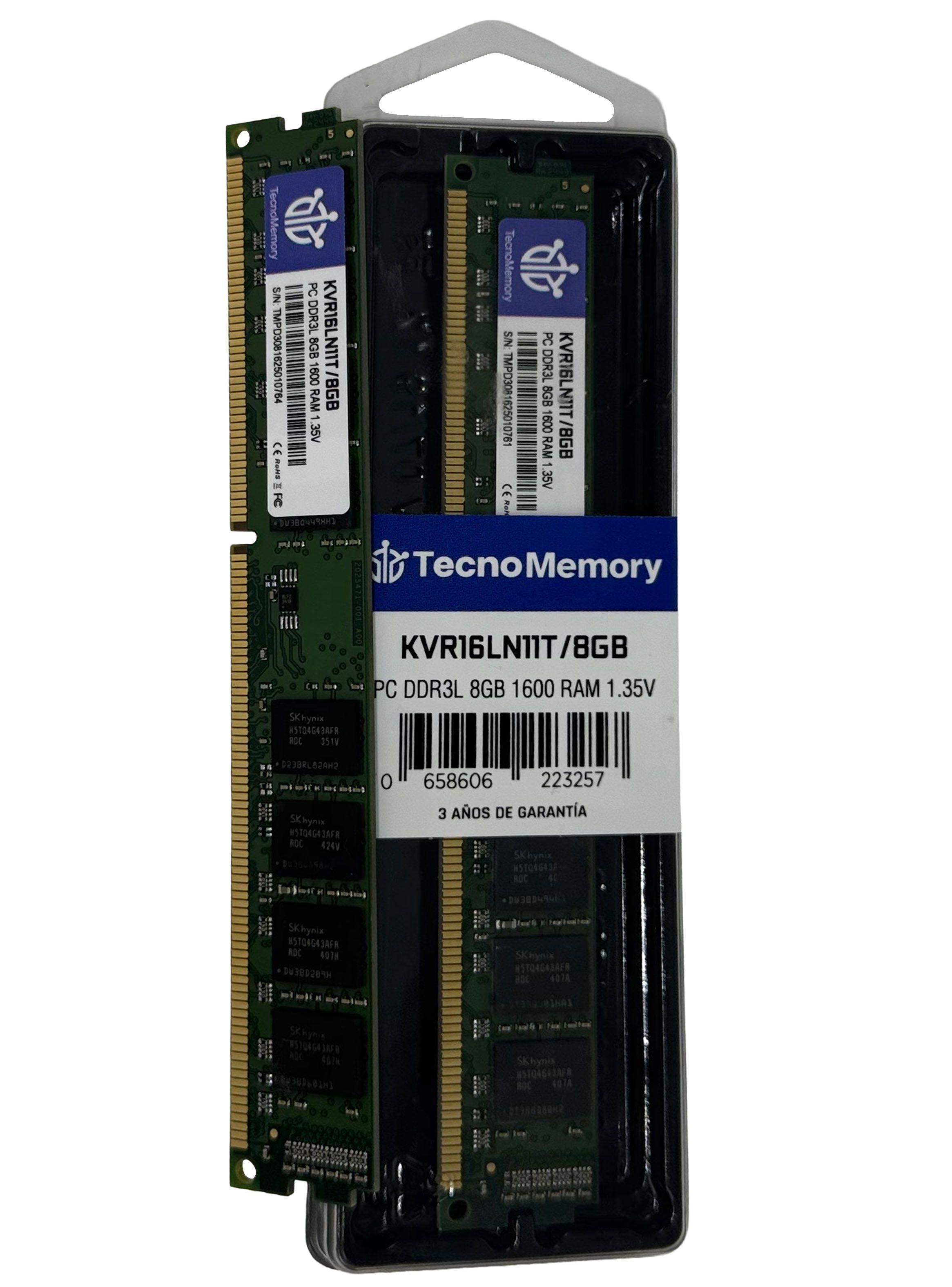 Memoria ram TecnoMemory PC DDR3L 8GB 1600Mhz 1.35v KVR16LN11T/8GB-2