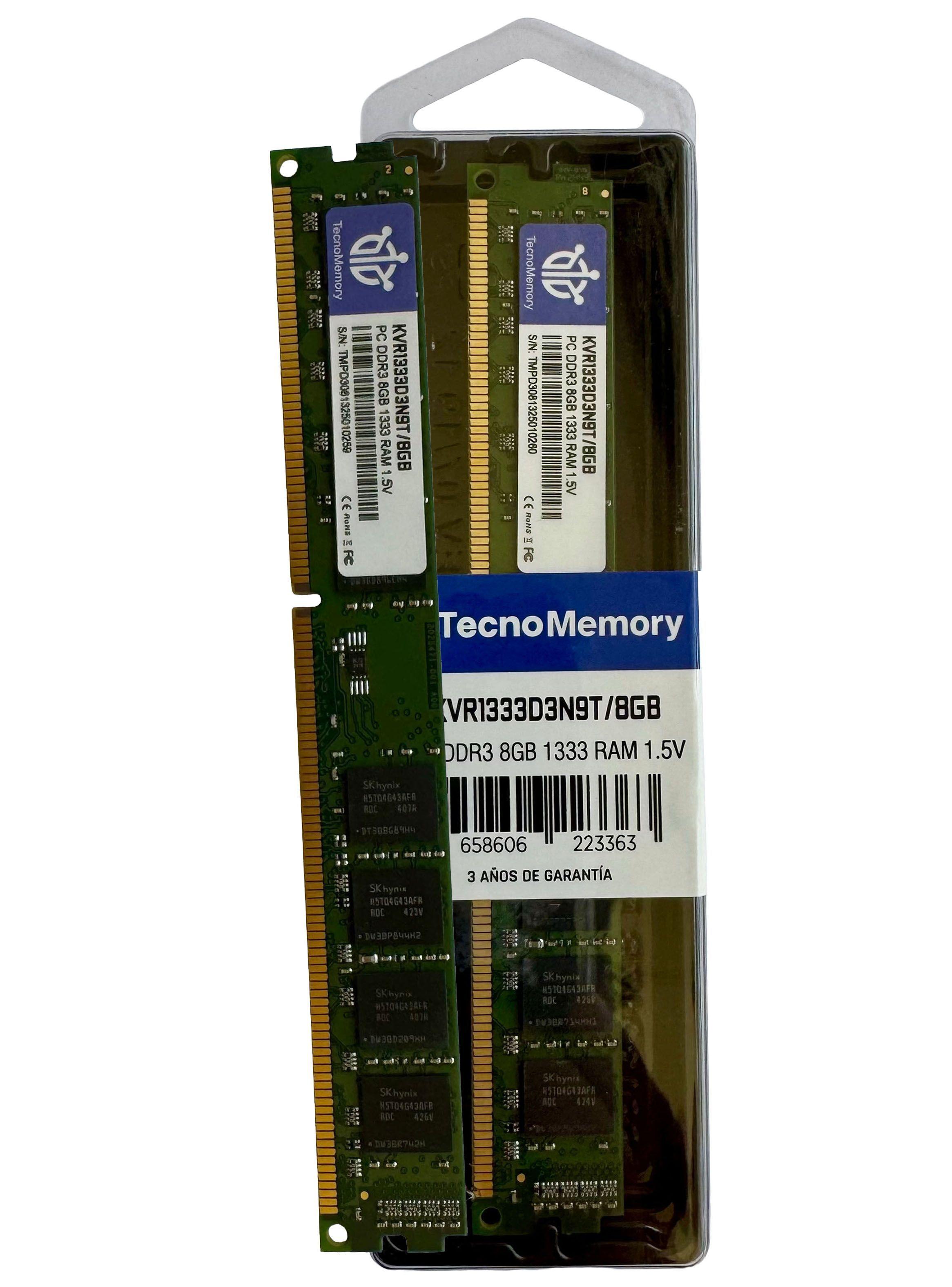 Memoria ram TecnoMemory PC DDR3 8GB 1333Mhz KVR1333D3N9T/8GB-2