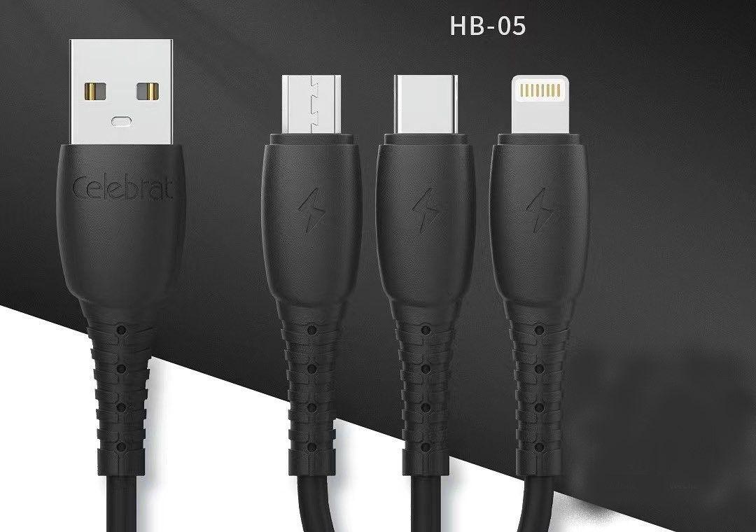 Cable Triple Hb-05 Celebrat Carga, Datos,tipo C,microusb,iph-2