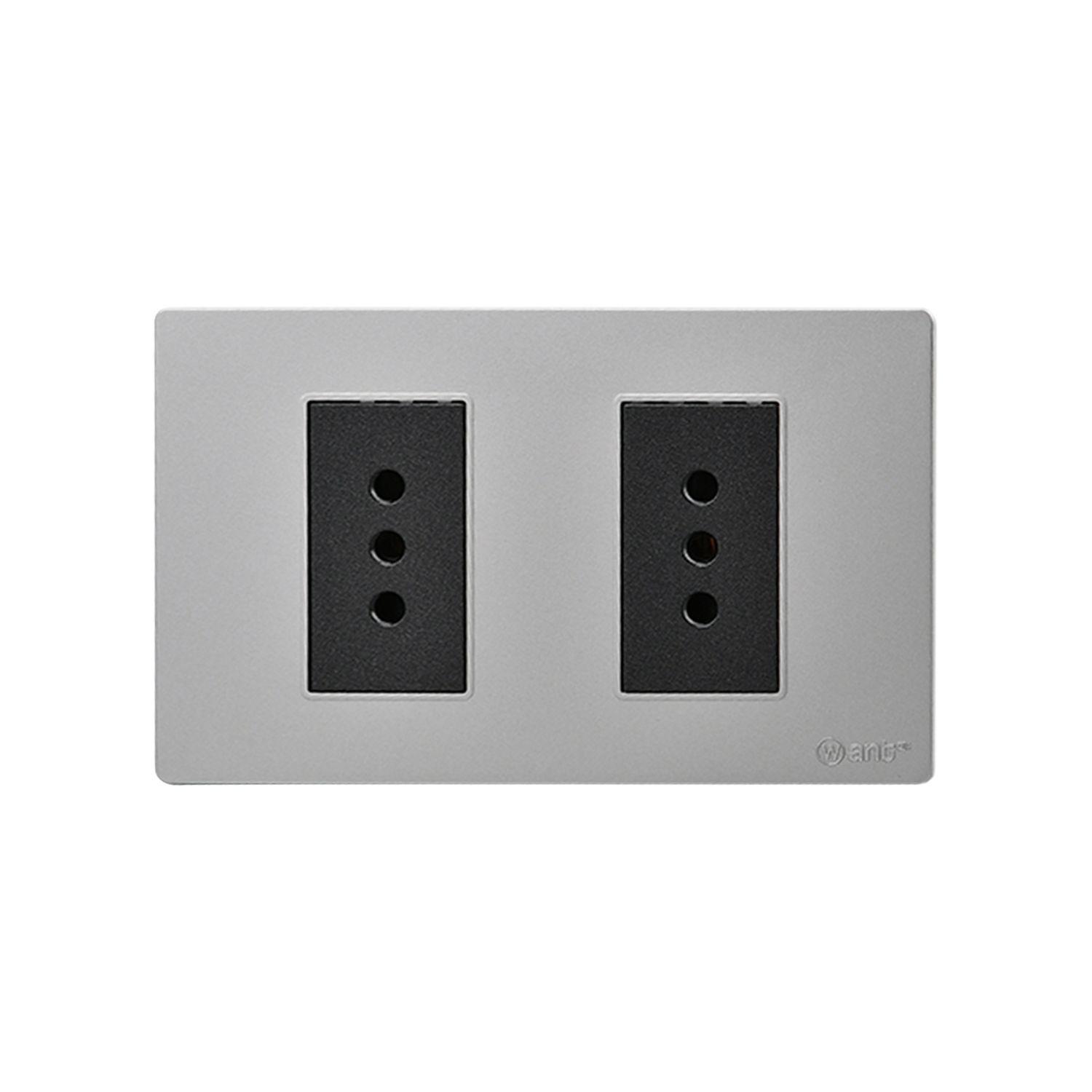 Pack 5 Tomacorriente Doble Metálico 10A - Gris/ Negro-3