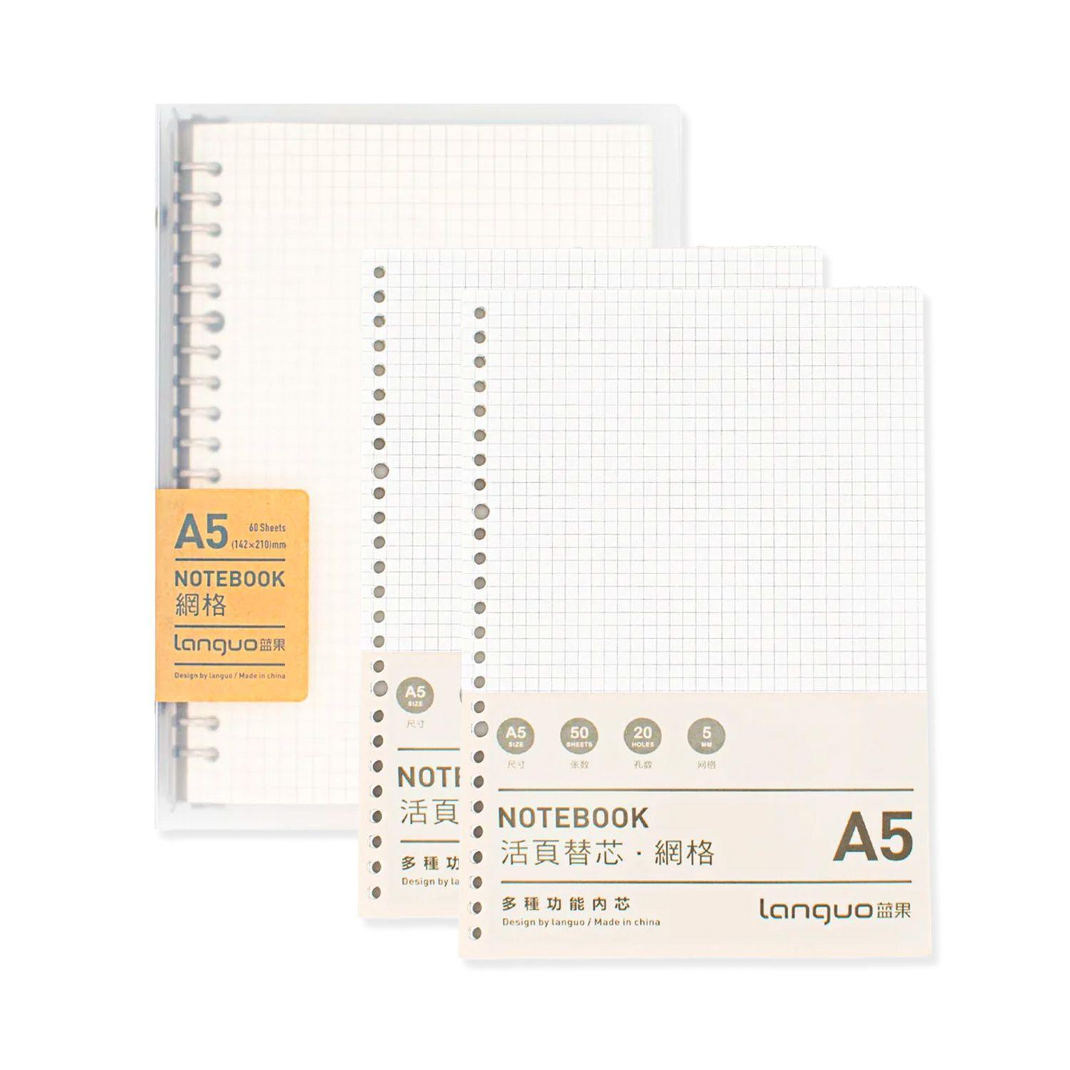 Libreta Anillada Tipo Binder A5 Cuadros + Recarga 100 Hojas-0