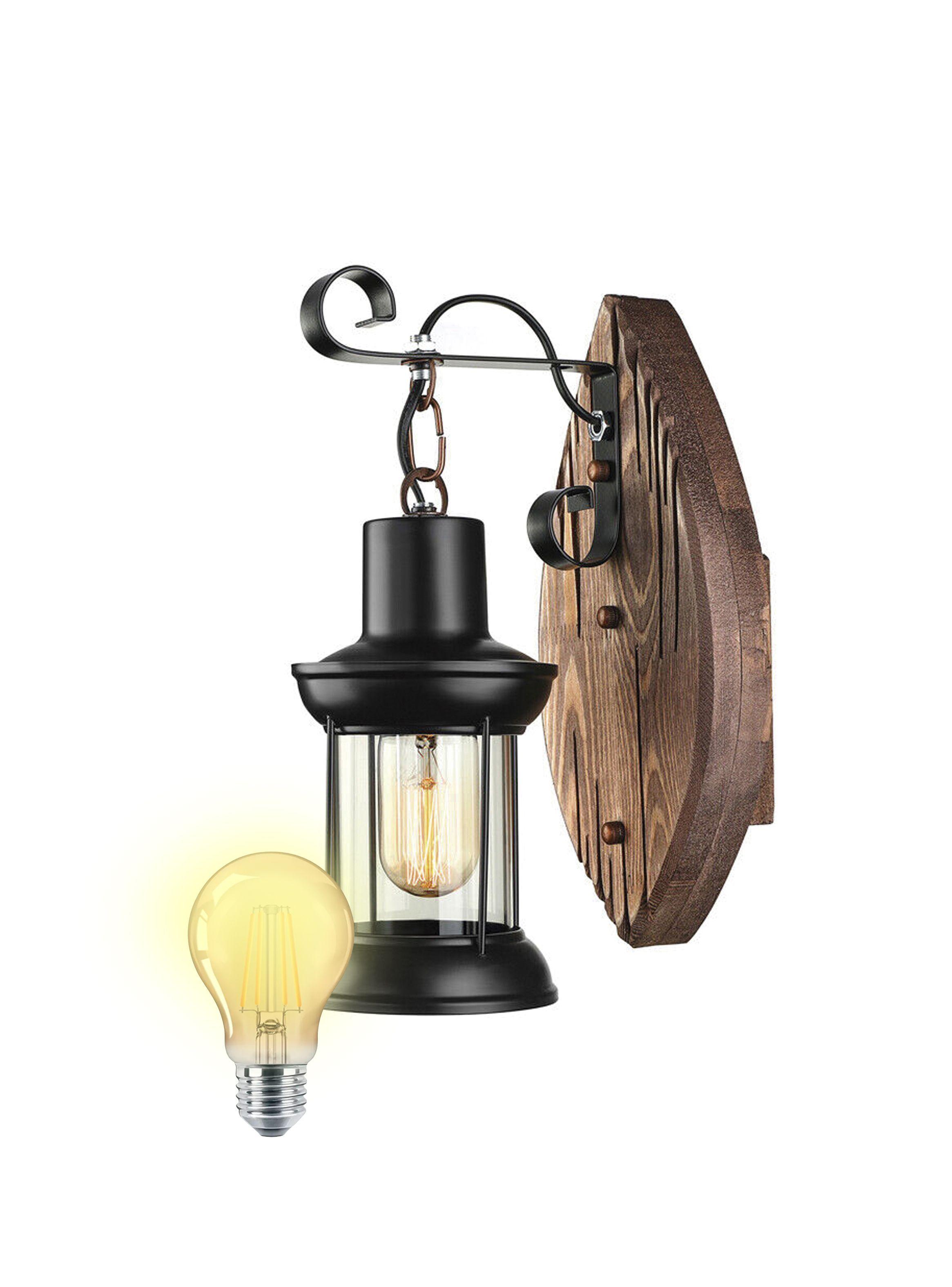 Aplique Farol Base Madera Ovalada Porta E-27 Incluye Ampolleta -0