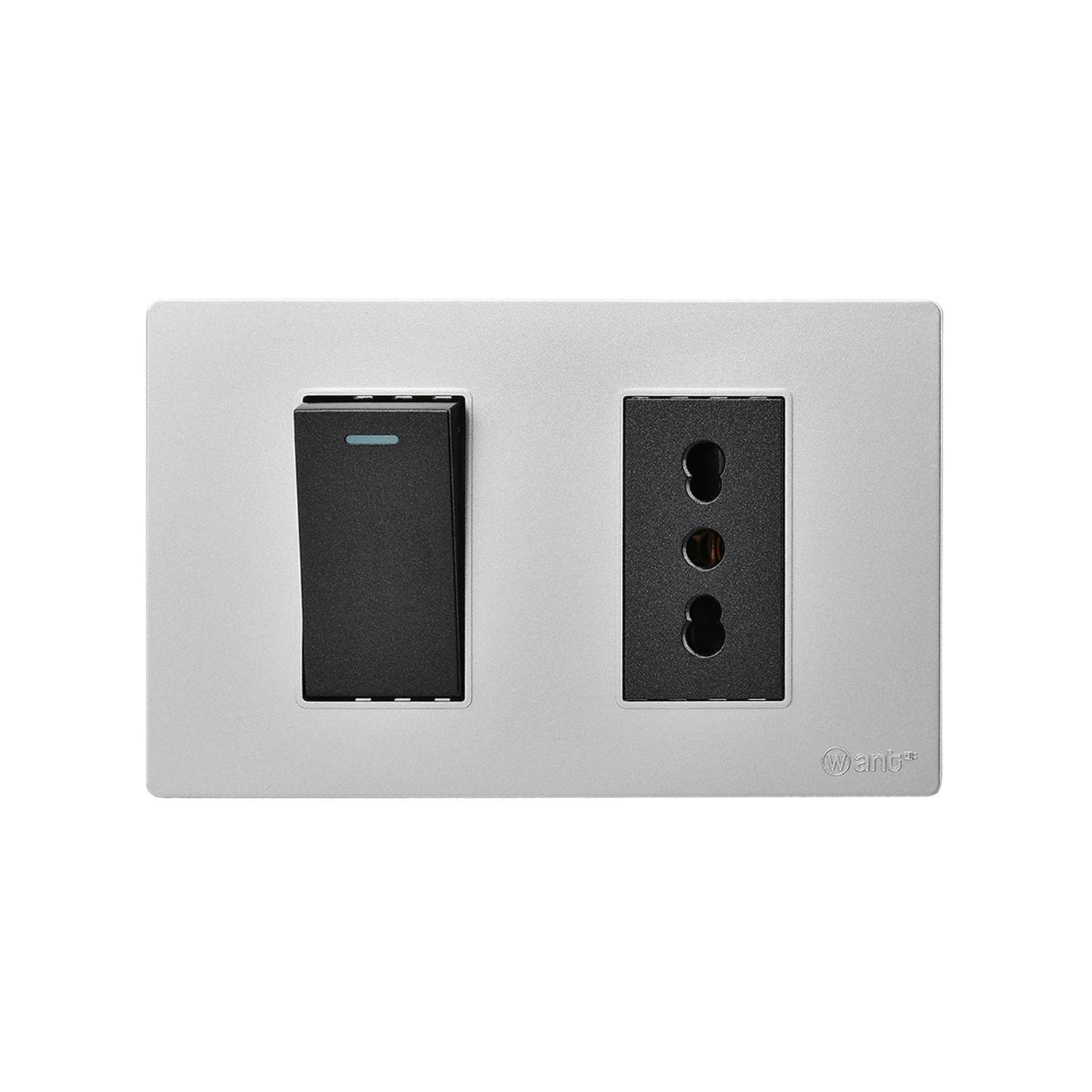 Pack 10 Interruptor 1* 9/12 16A y Tomacorriente 1* 16A - Gris - Negro-3