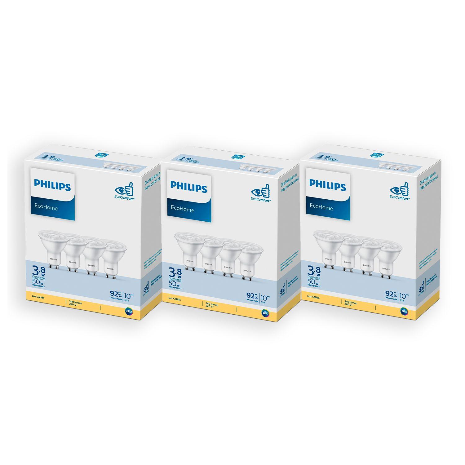 Pack 12 Ampolleta Philips Eco LED 3.8W GU10 - Cálido-3