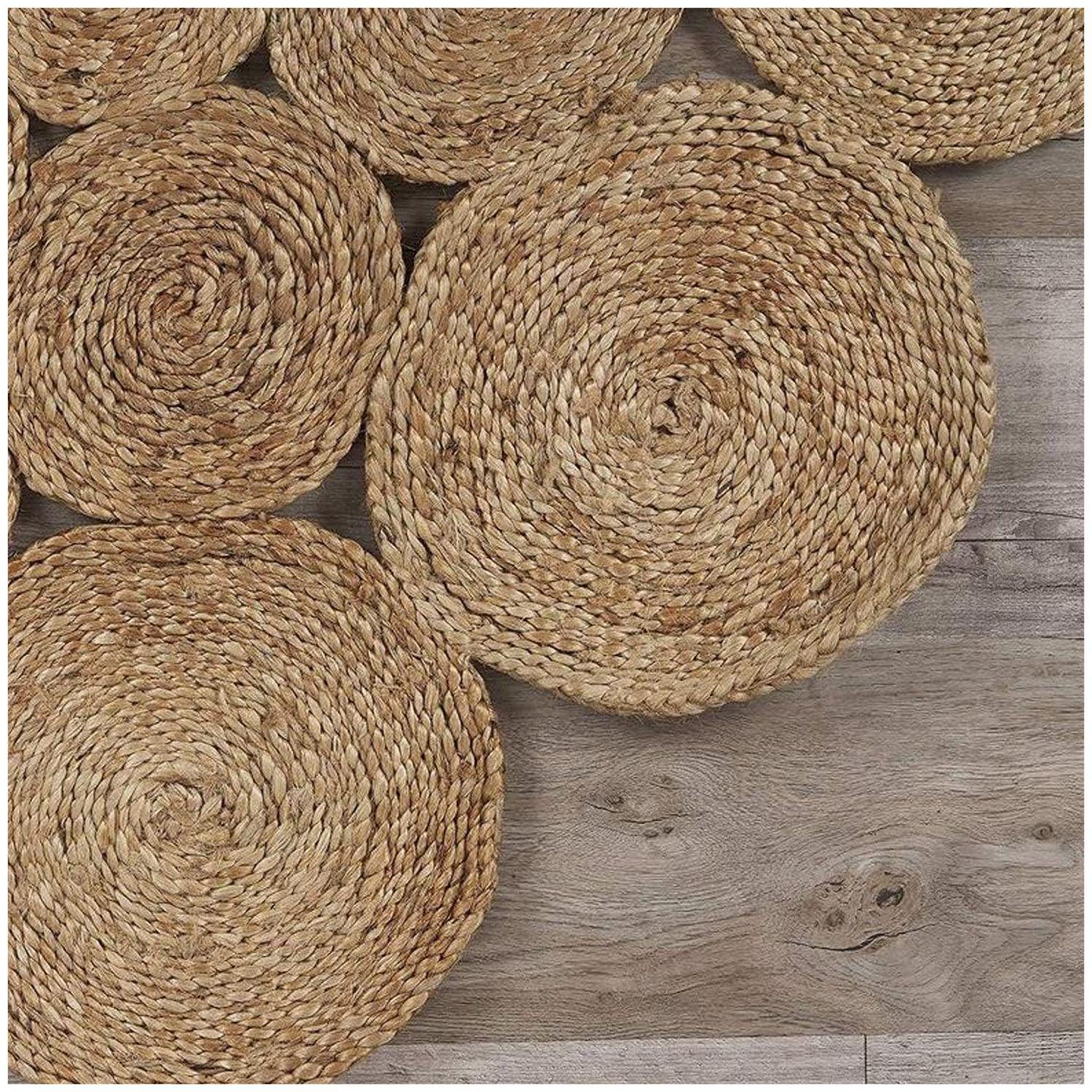 Alfombra Decorativa Yute Conjunto Circular 120 cms Estilo Boho-3