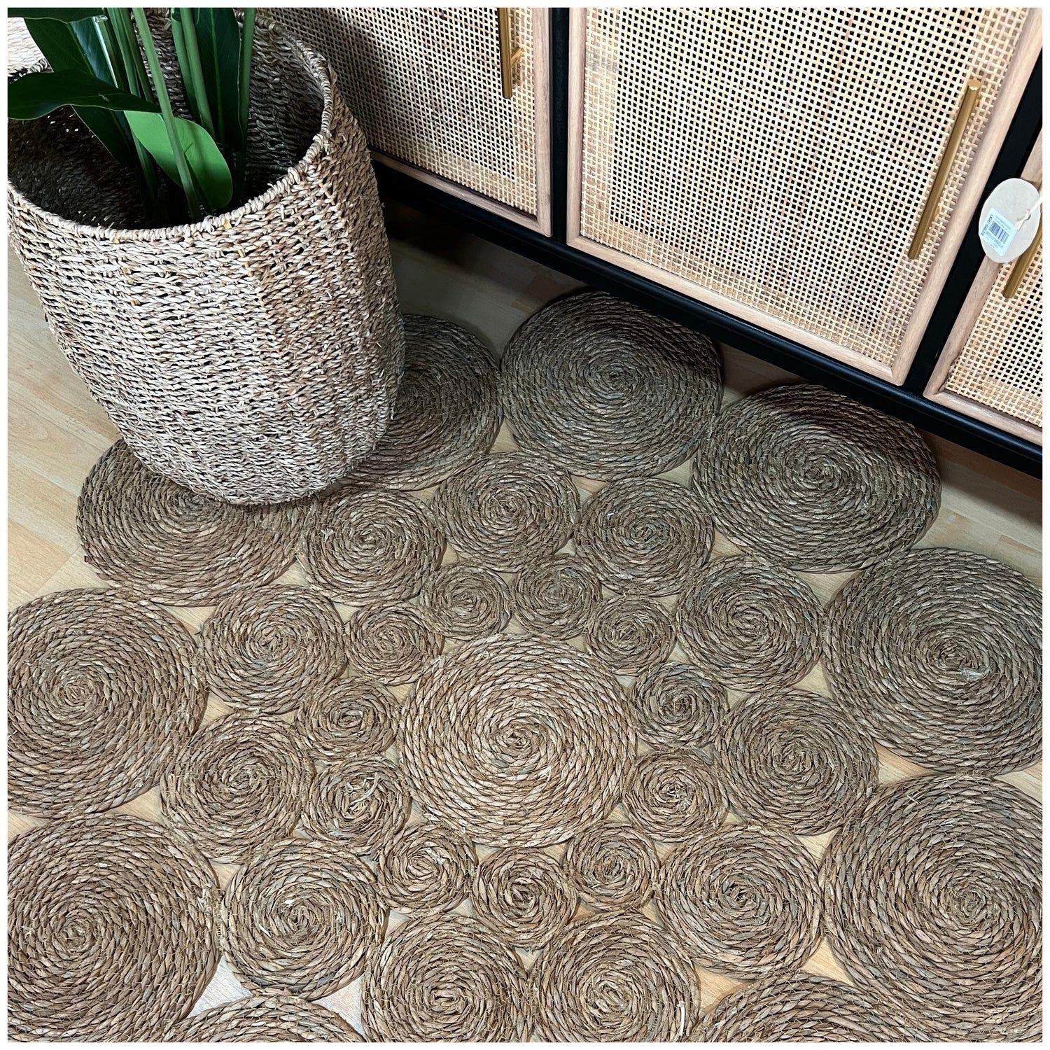 Alfombra Decorativa Yute Conjunto Circular 120 cms Estilo Boho-4