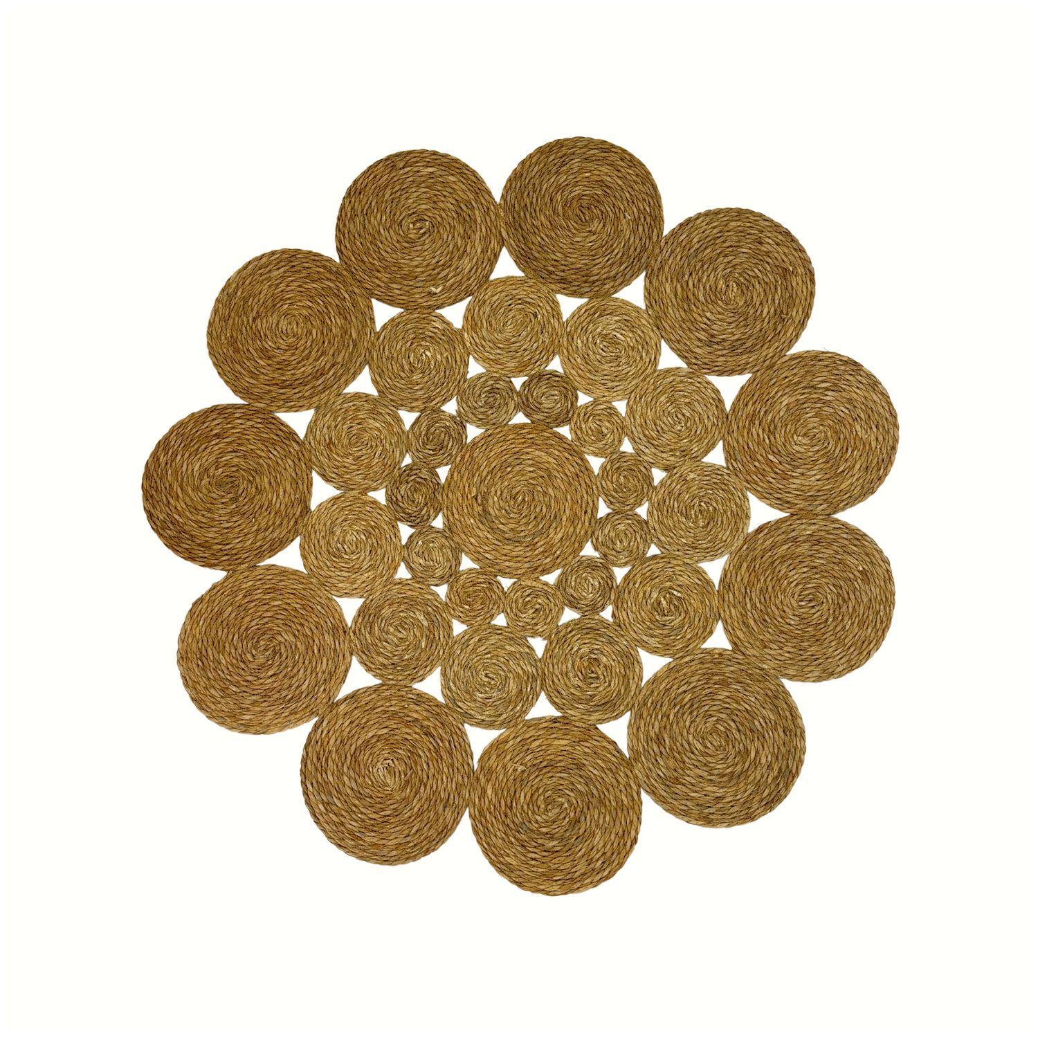 Alfombra Decorativa Yute Conjunto Circular 120 cms Estilo Boho-1