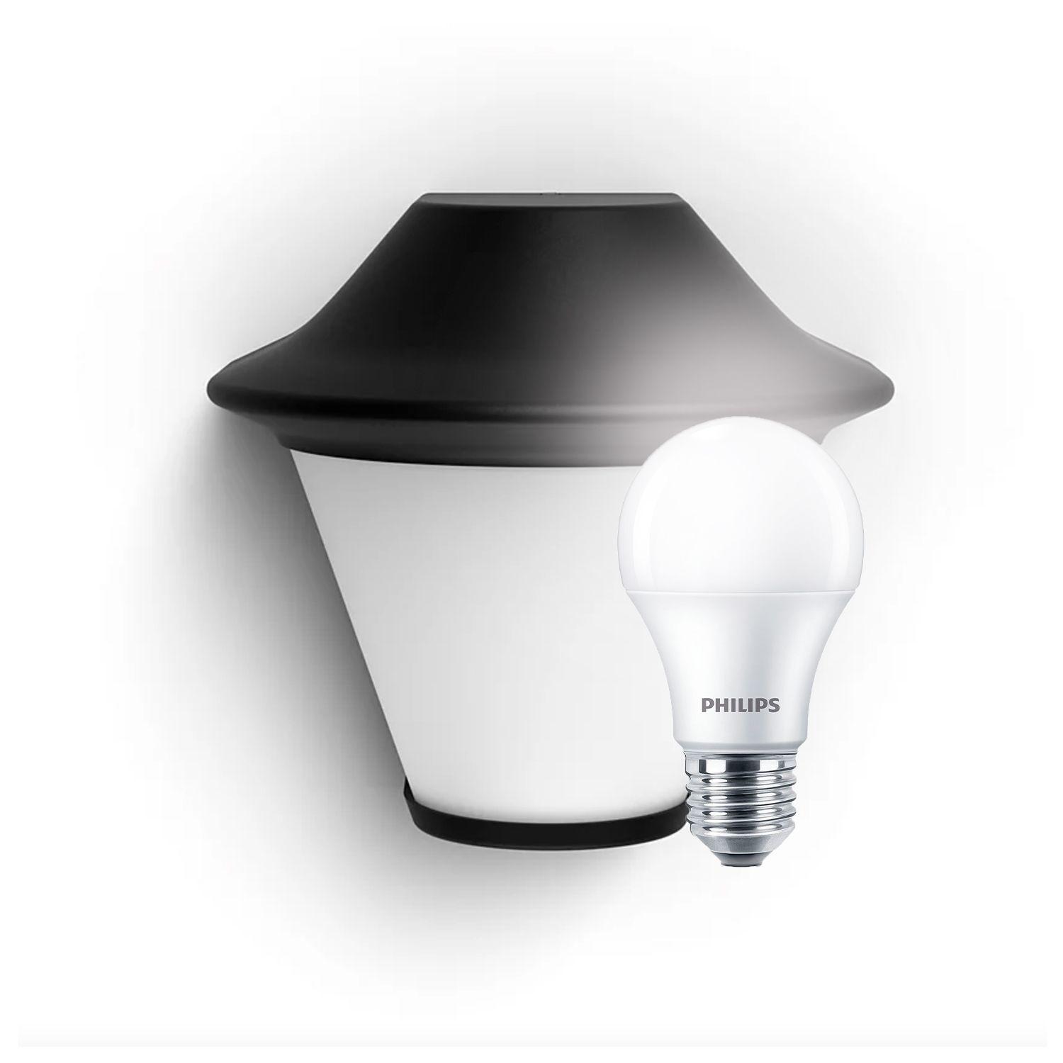 Aplique LED Exterior «Serres» Negro Philips Ampolleta Fría-0