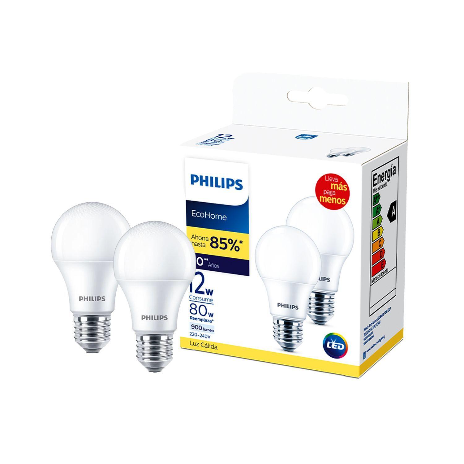 Pack 2 Ampolletas Philips Eco Home Led Bulb 12W E27 Luz Cálida-0