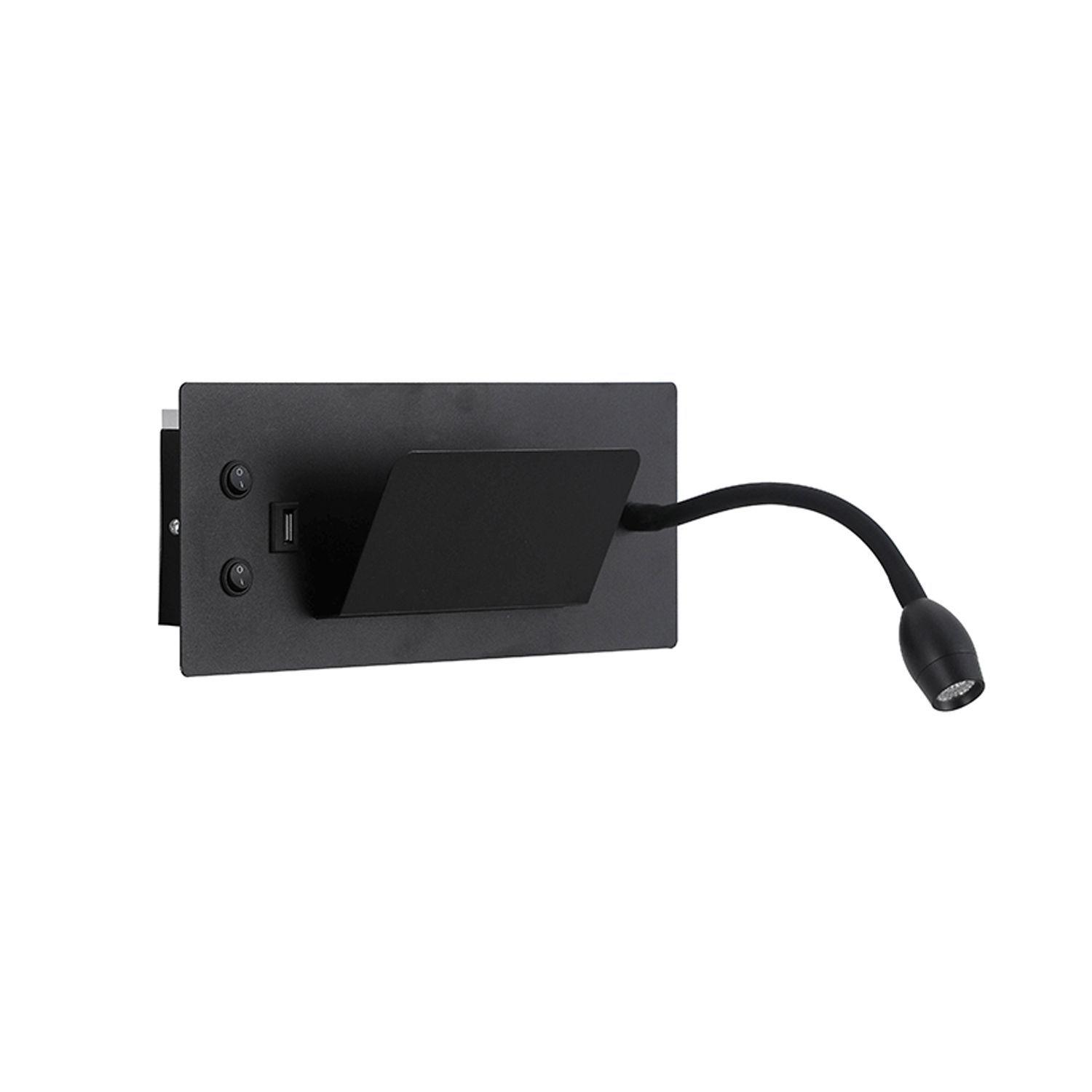 Apliqué Lector LED Flexi USB 5W+3W Negro - Luz Cálida-2