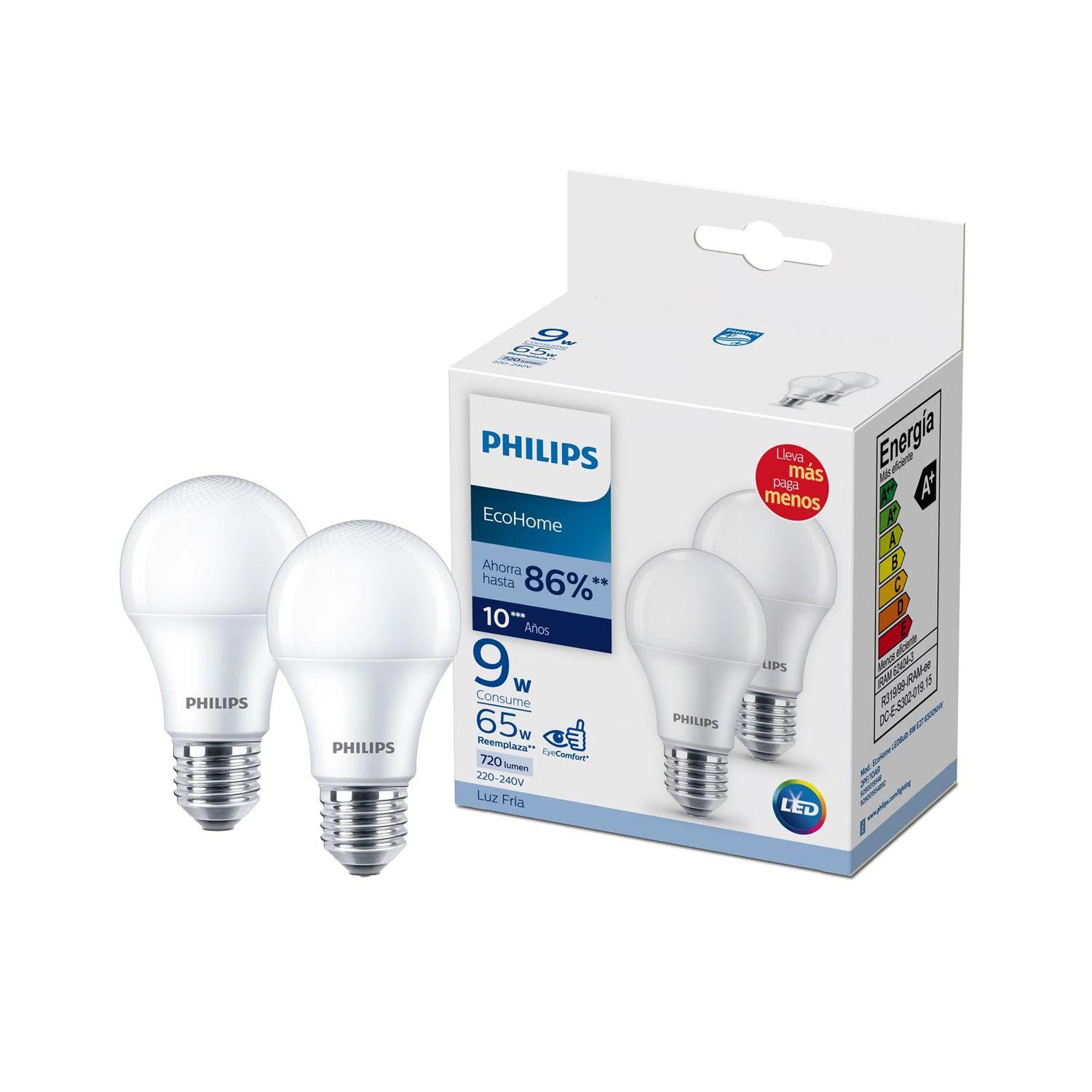 Pack 4 Ampolletas Philips Eco Home Led Bulb 9W E27 Luz Fría-2