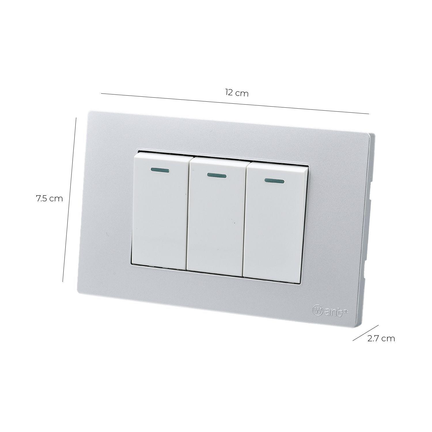 Pack 5 Interruptores Triple Metálico 9/12 16A - Gris/ Blanco-2