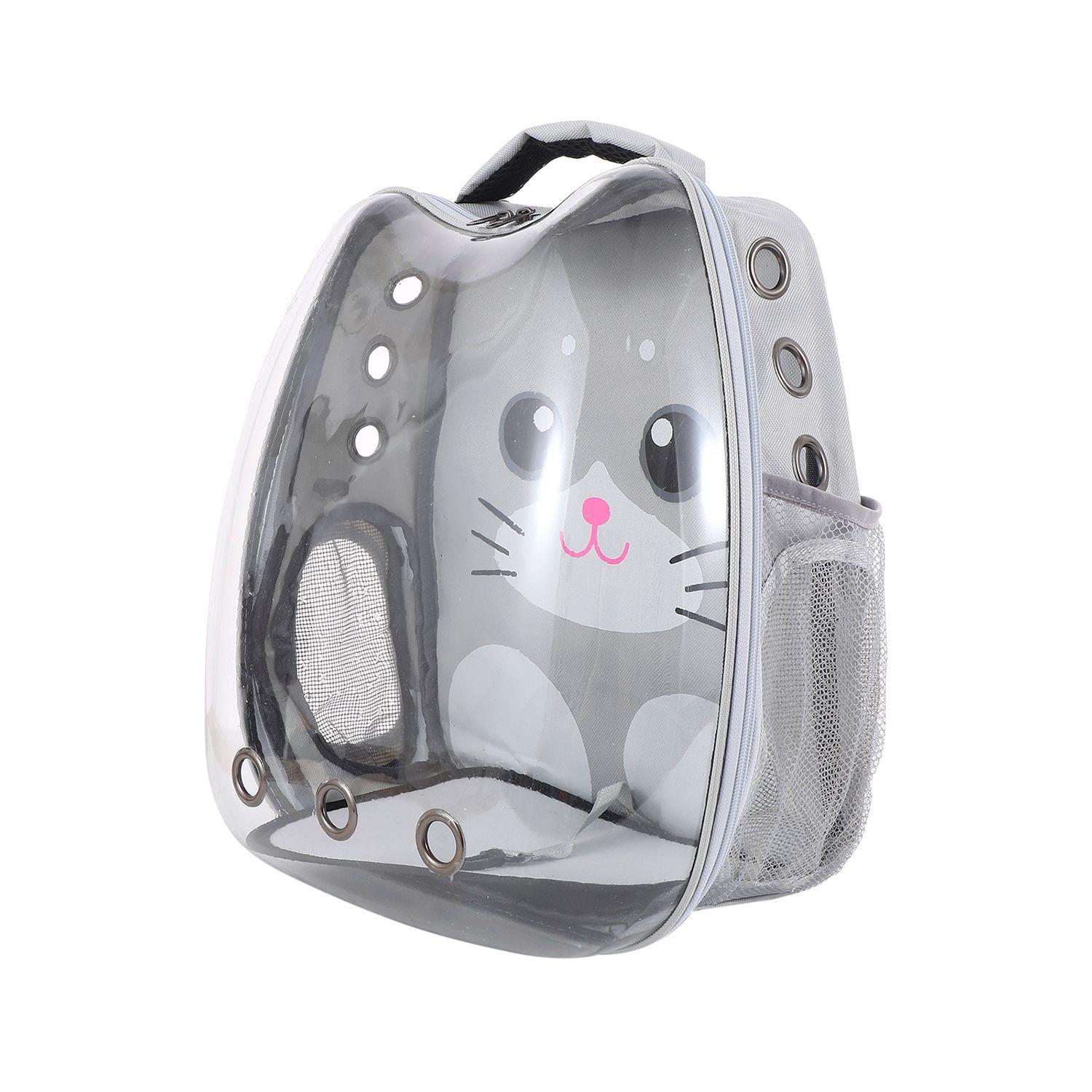 Mochila Transportadora Transparente Diseño de Gato Gris-4
