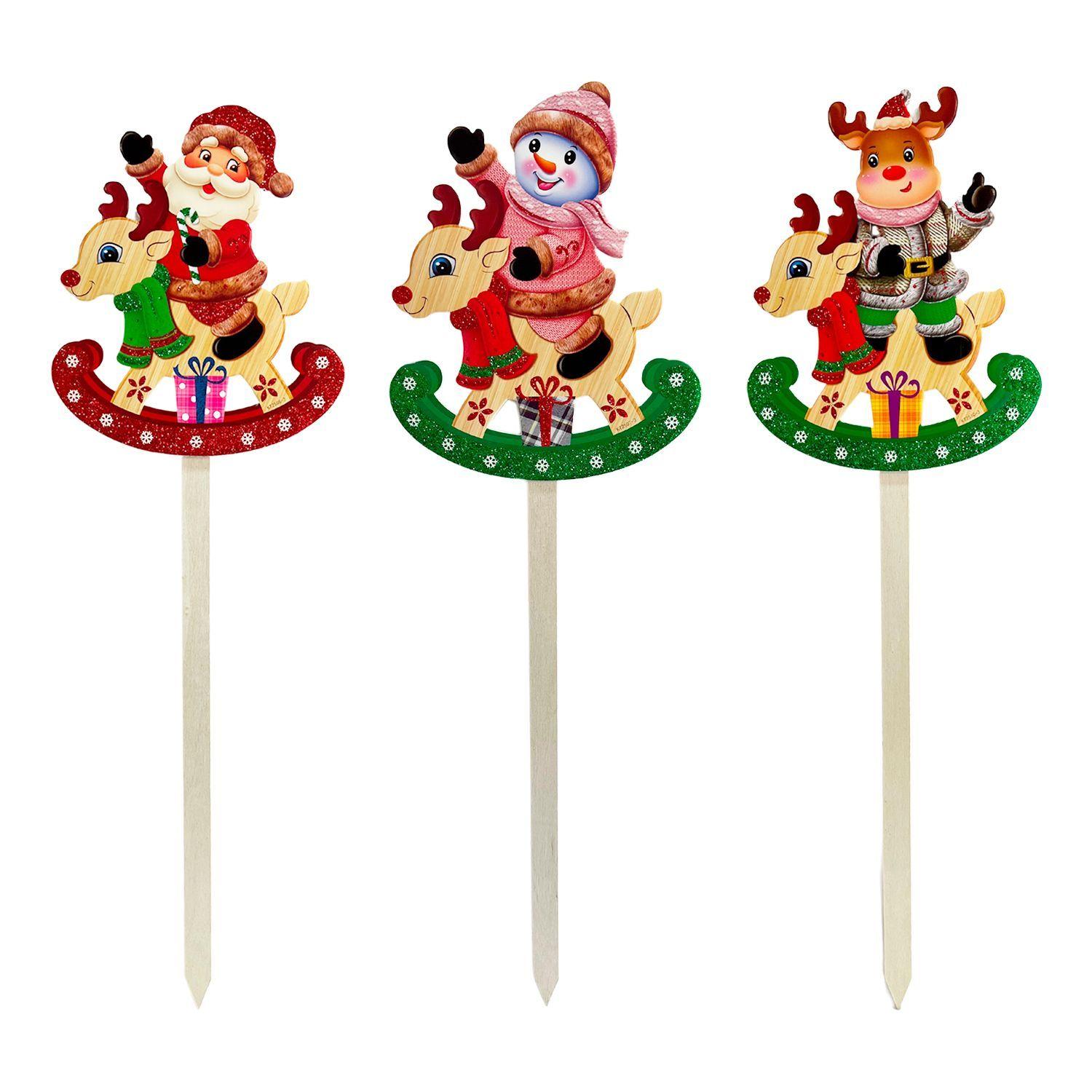 Set 3 Estacas Navideñas de Madera Distintos Diseños-0