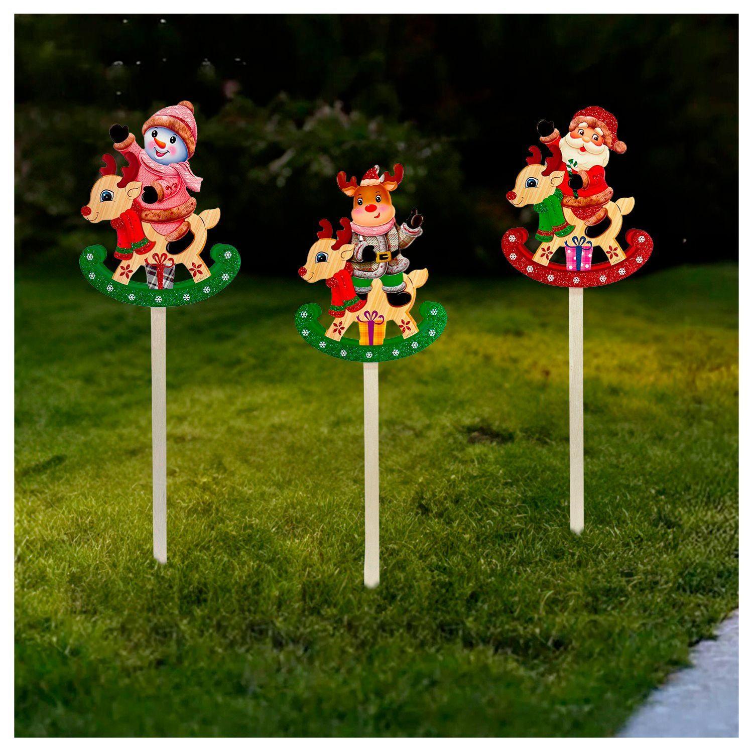 Set 3 Estacas Navideñas de Madera Distintos Diseños-5