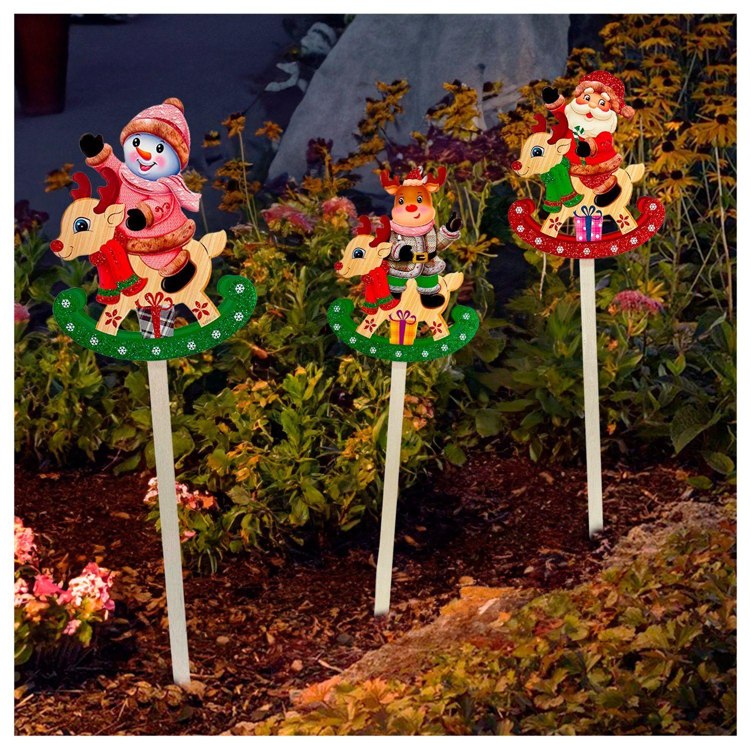 Set 3 Estacas Navideñas de Madera Distintos Diseños-6