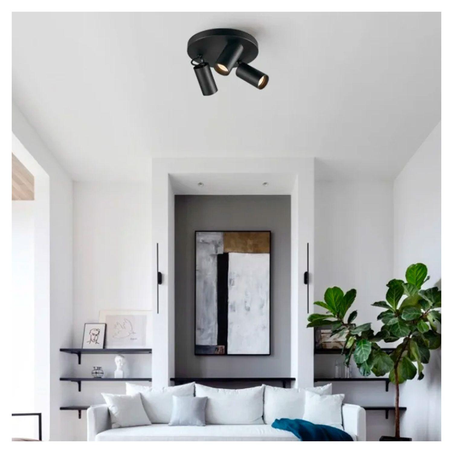 Pack 3 Foco Sobrepuesto Con Base Redonda 3xGU-10 Altair III Negro Ampolleta Fría-6