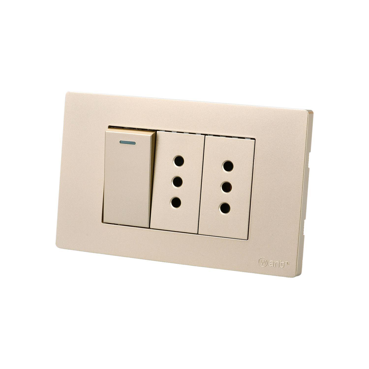 Pack 5 Interruptor 1* 9/12 16A y Tomacorriente 2* 10A - Dorado-1
