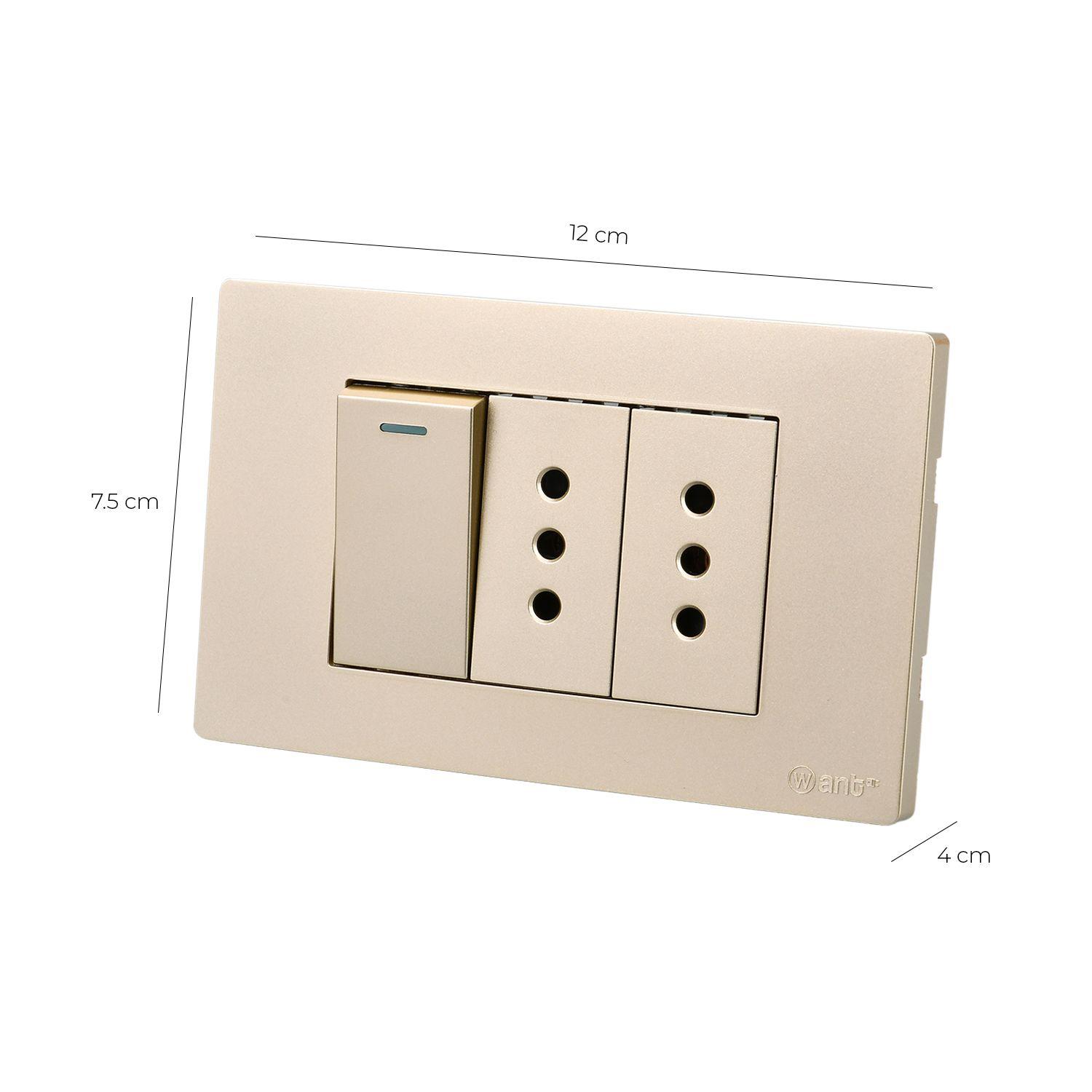 Pack 5 Interruptor 1* 9/12 16A y Tomacorriente 2* 10A - Dorado-2