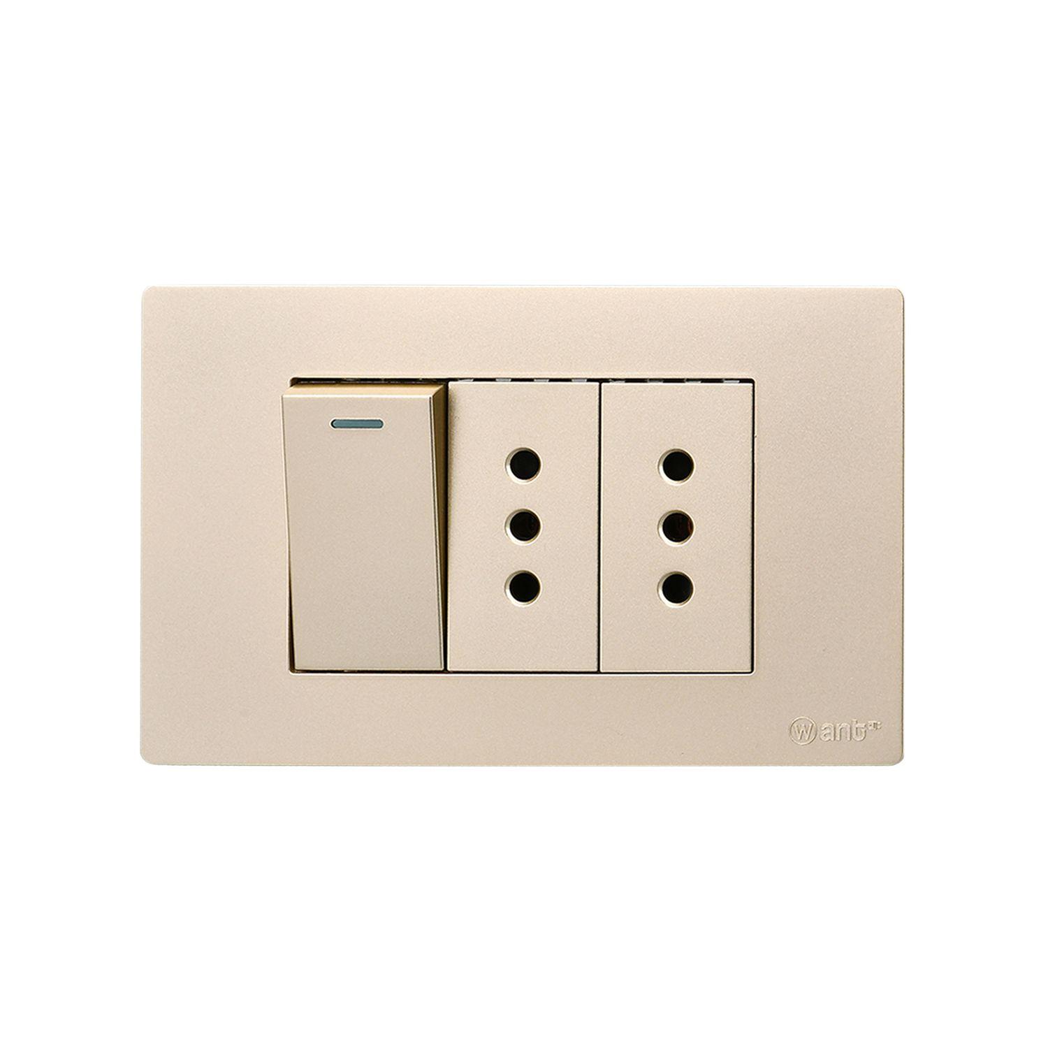 Pack 5 Interruptor 1* 9/12 16A y Tomacorriente 2* 10A - Dorado-3
