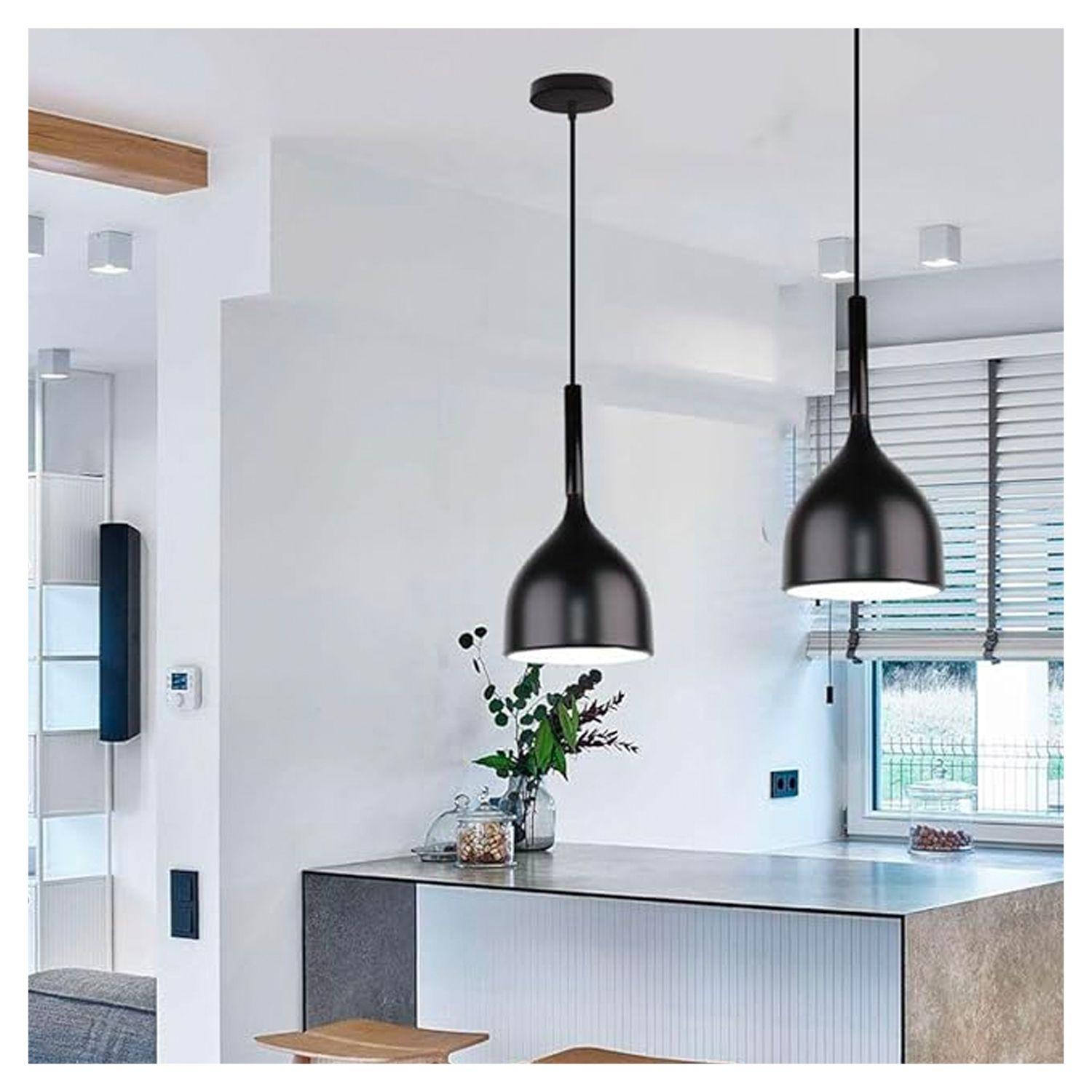 Lámpara Colgante Diseño Copa Negra E-27 Ampolleta Cálida-3