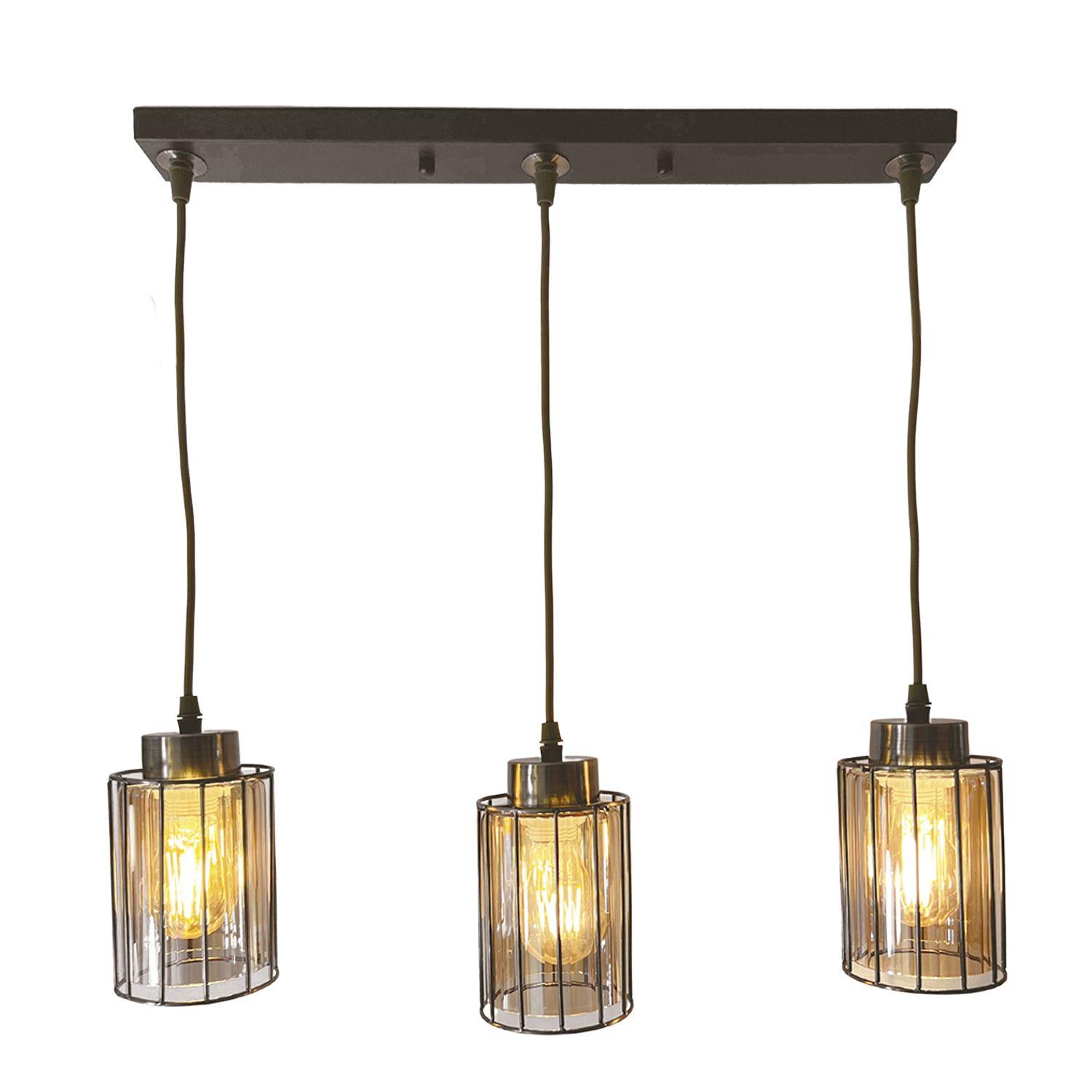 Lámpara Colgante Triple Cobre Ambar Porta E-27 Yildun Incluye Ampolleta Fría-0