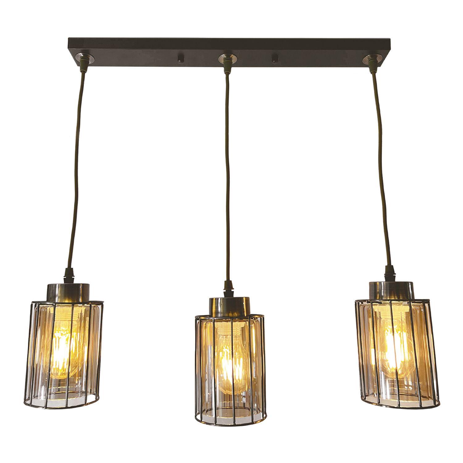 Lámpara Colgante Triple Cobre Ambar Porta E-27 Yildun Incluye Ampolleta Fría-1