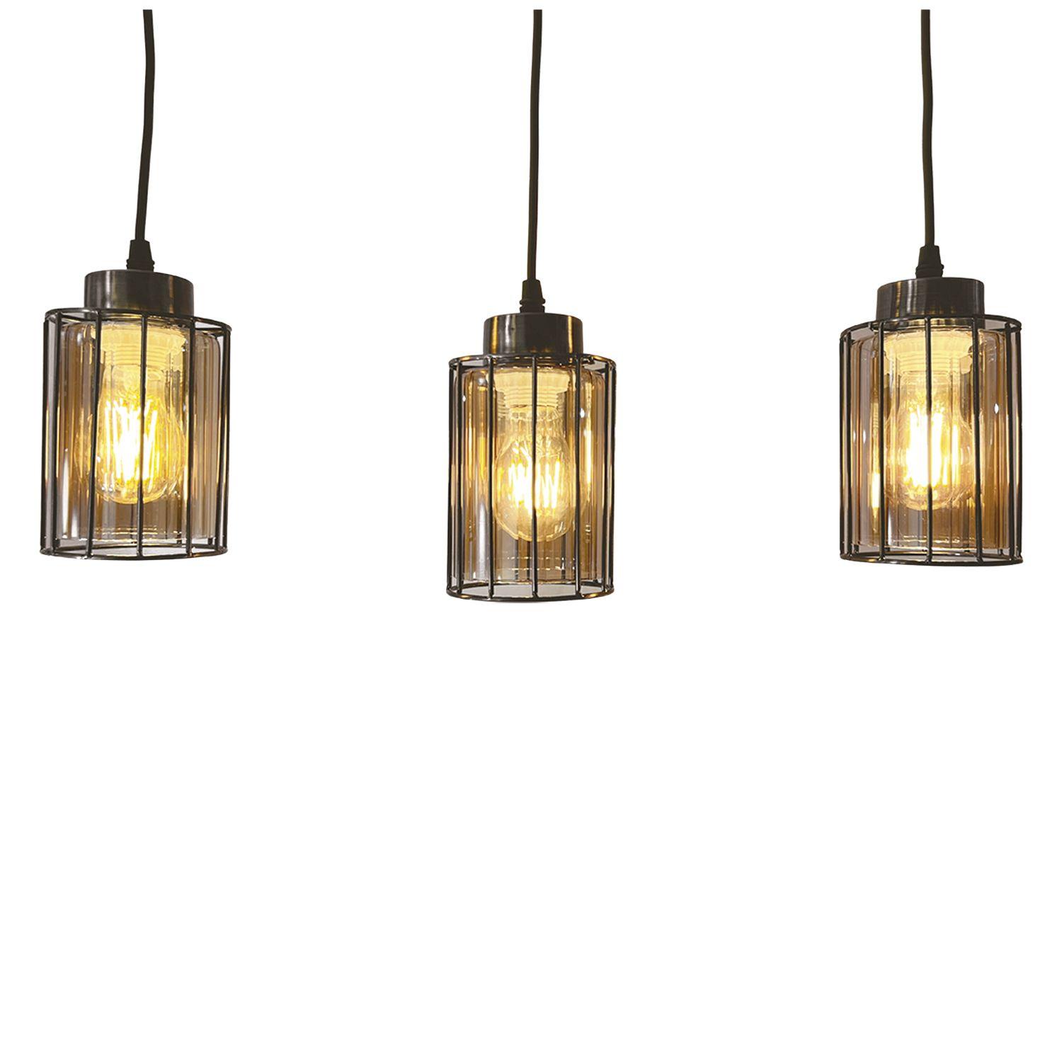 Lámpara Colgante Triple Cobre Ambar Porta E-27 Yildun Incluye Ampolleta Fría-2