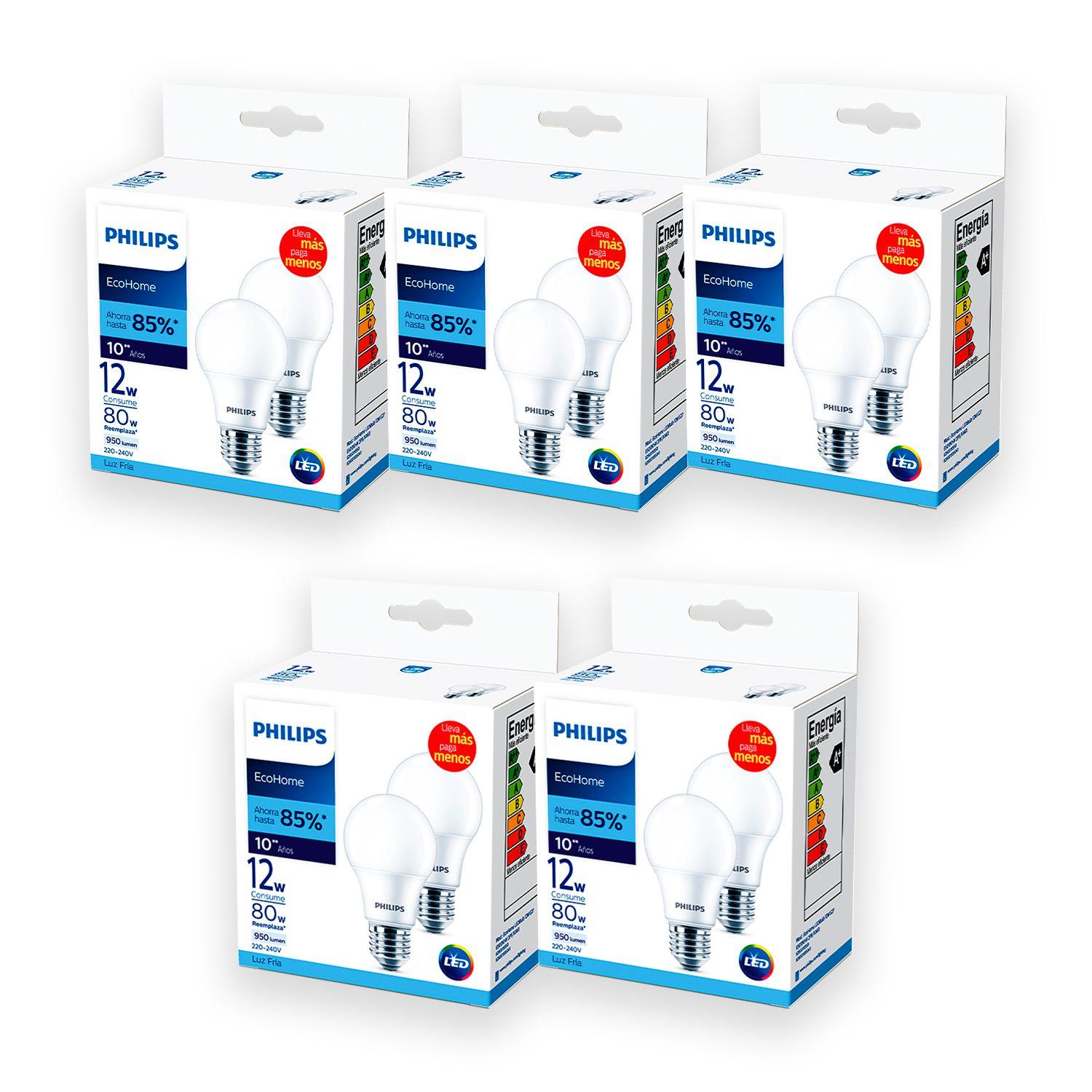 Pack 10 Ampolletas Philips Eco Home Led Bulb 9W E27 Luz Fría-3