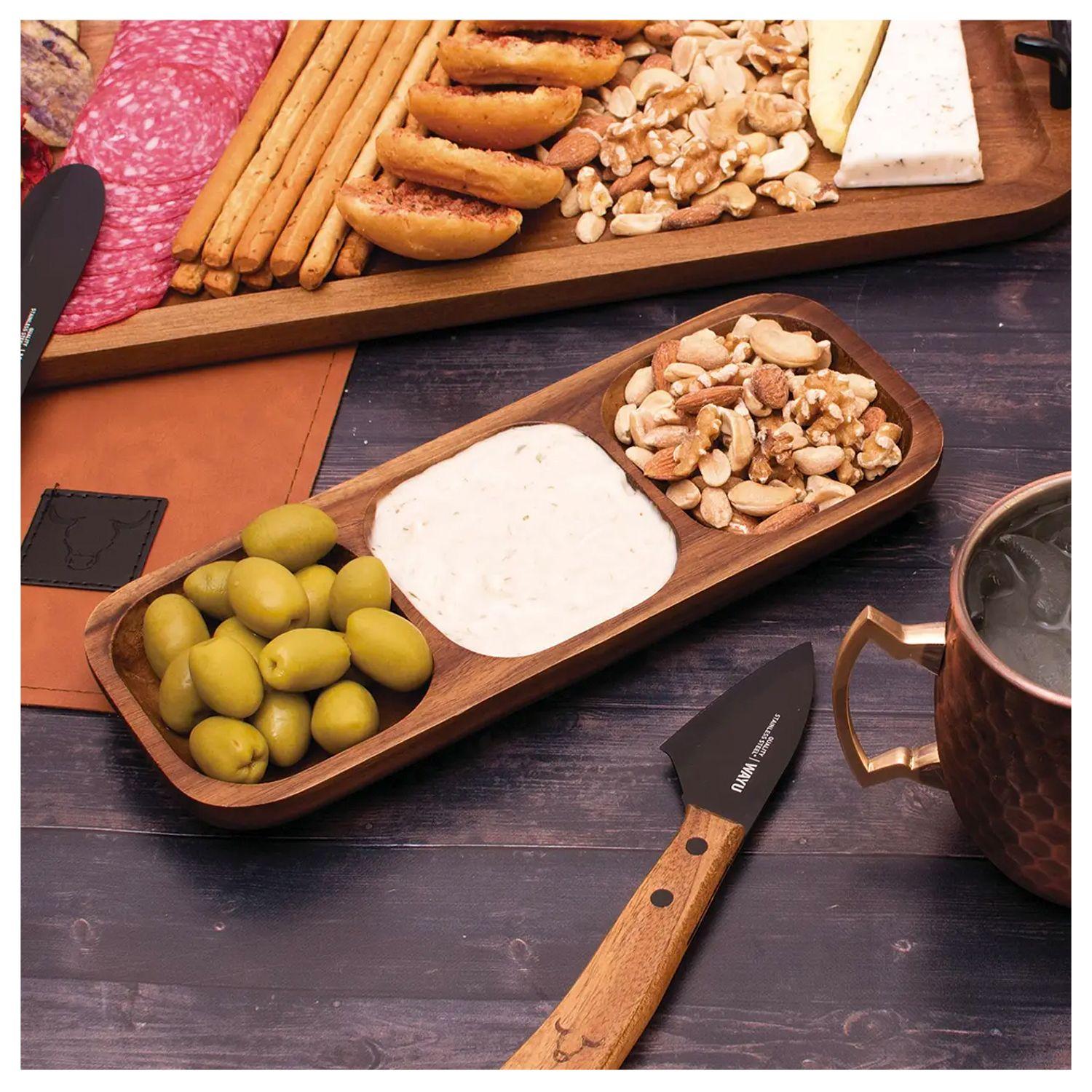 Plato Para Aperitivos 3 Compartimientos de Madera - Wayu-3
