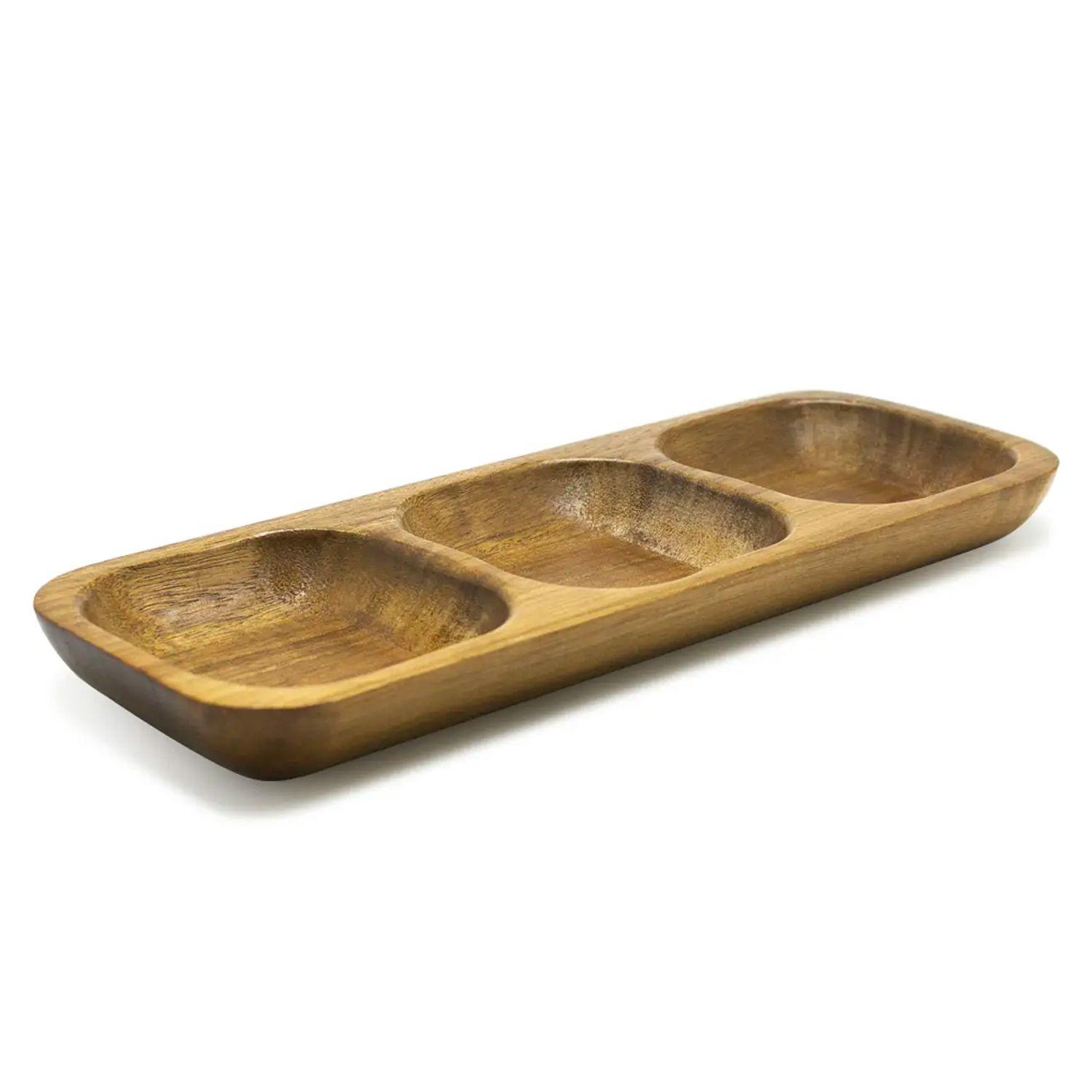 Plato Para Aperitivos 3 Compartimientos de Madera - Wayu-2