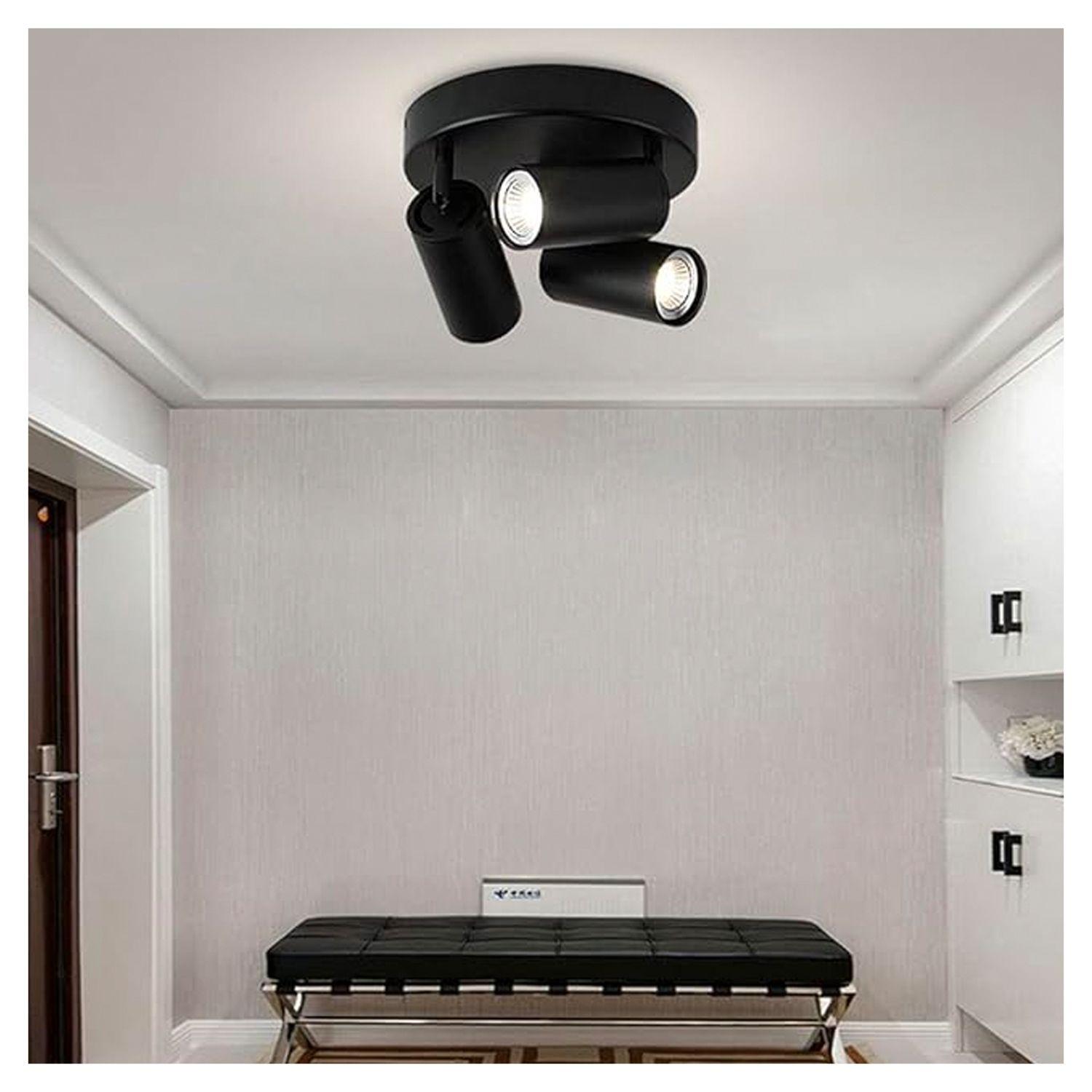 Pack 5 Foco Sobrepuesto Con Base Redonda 3xGU-10 Altair III Negro Ampolleta Fría-4