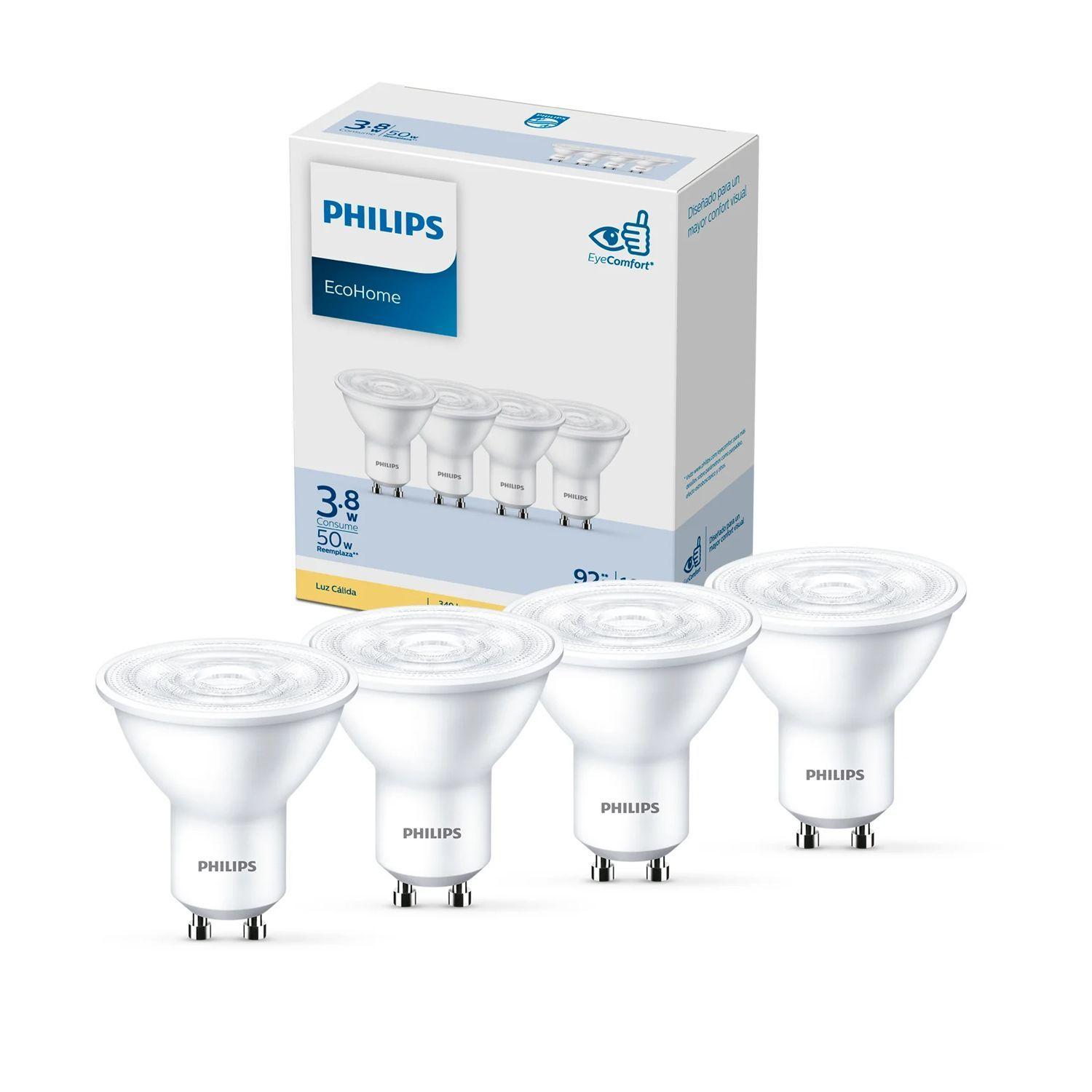 Pack 4 Ampolletas Philips Led Spot GU10 EcoHome 3.8W Luz Fría-0