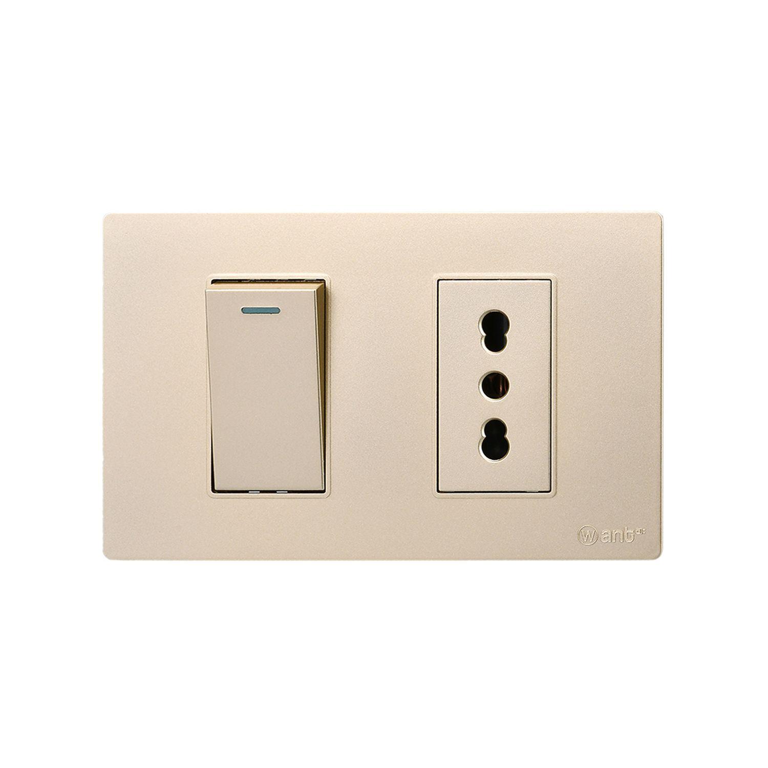 Pack 10 Interruptor 1* 9/12 16A y Tomacorriente 1* 16A - Dorado-3