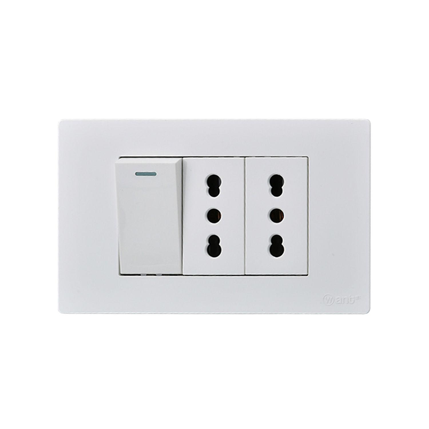 Pack 5 Interruptor 1* 9/12 16A y Tomacorriente 2* 16A - Blanco-3