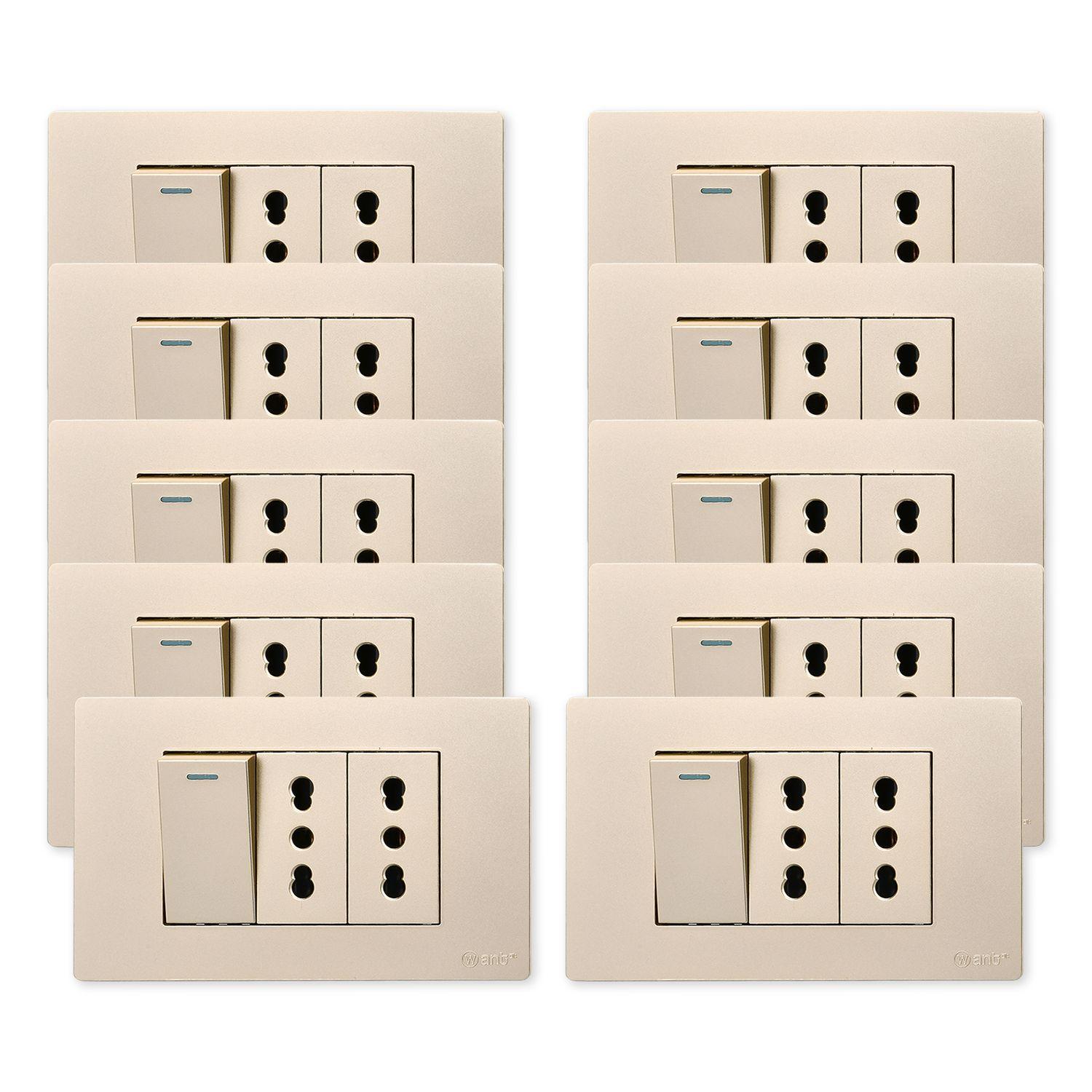 Pack 10 Interruptor 1* 9/12 16A y Tomacorriente 2* 16A - Dorado-0