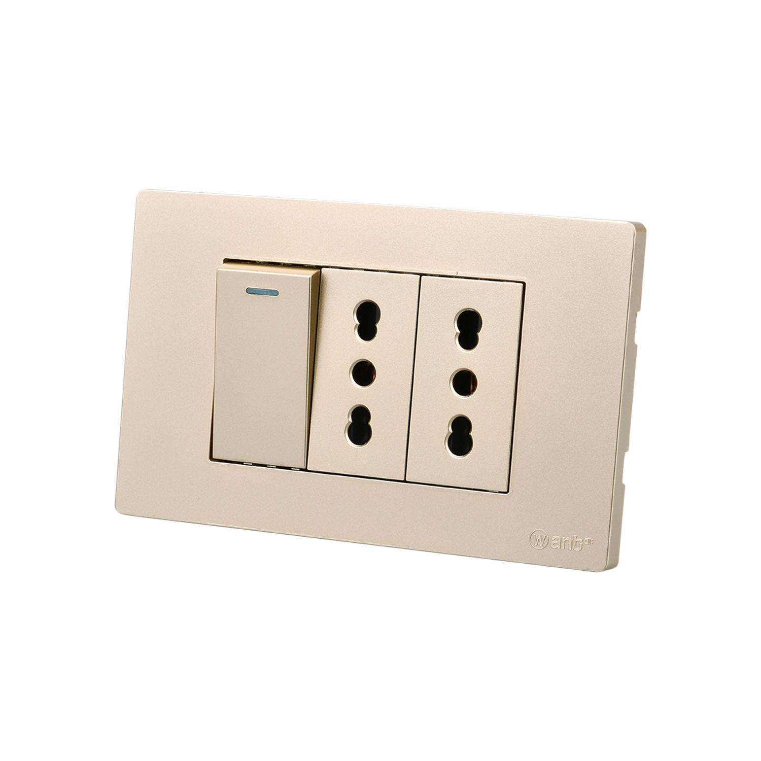 Pack 10 Interruptor 1* 9/12 16A y Tomacorriente 2* 16A - Dorado-1