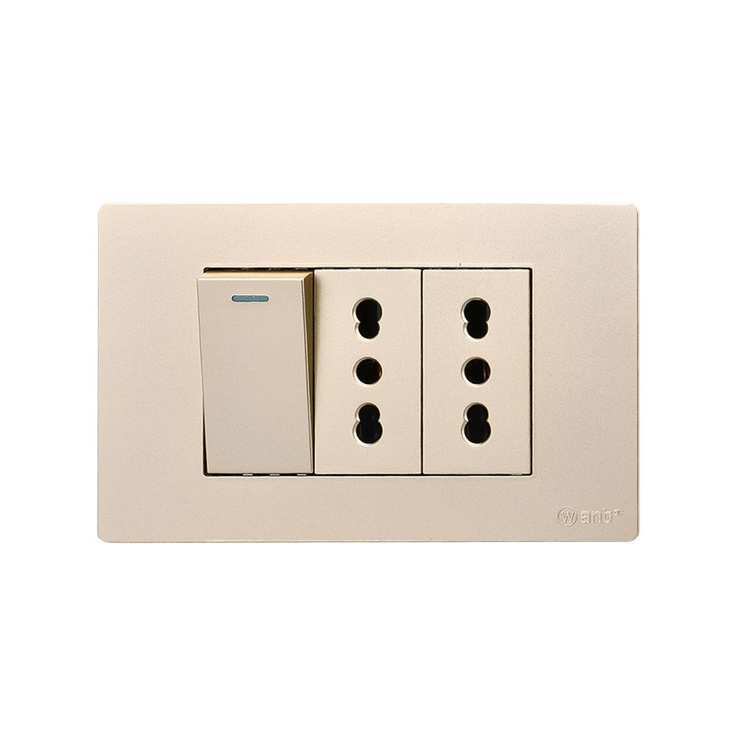 Pack 10 Interruptor 1* 9/12 16A y Tomacorriente 2* 16A - Dorado-3